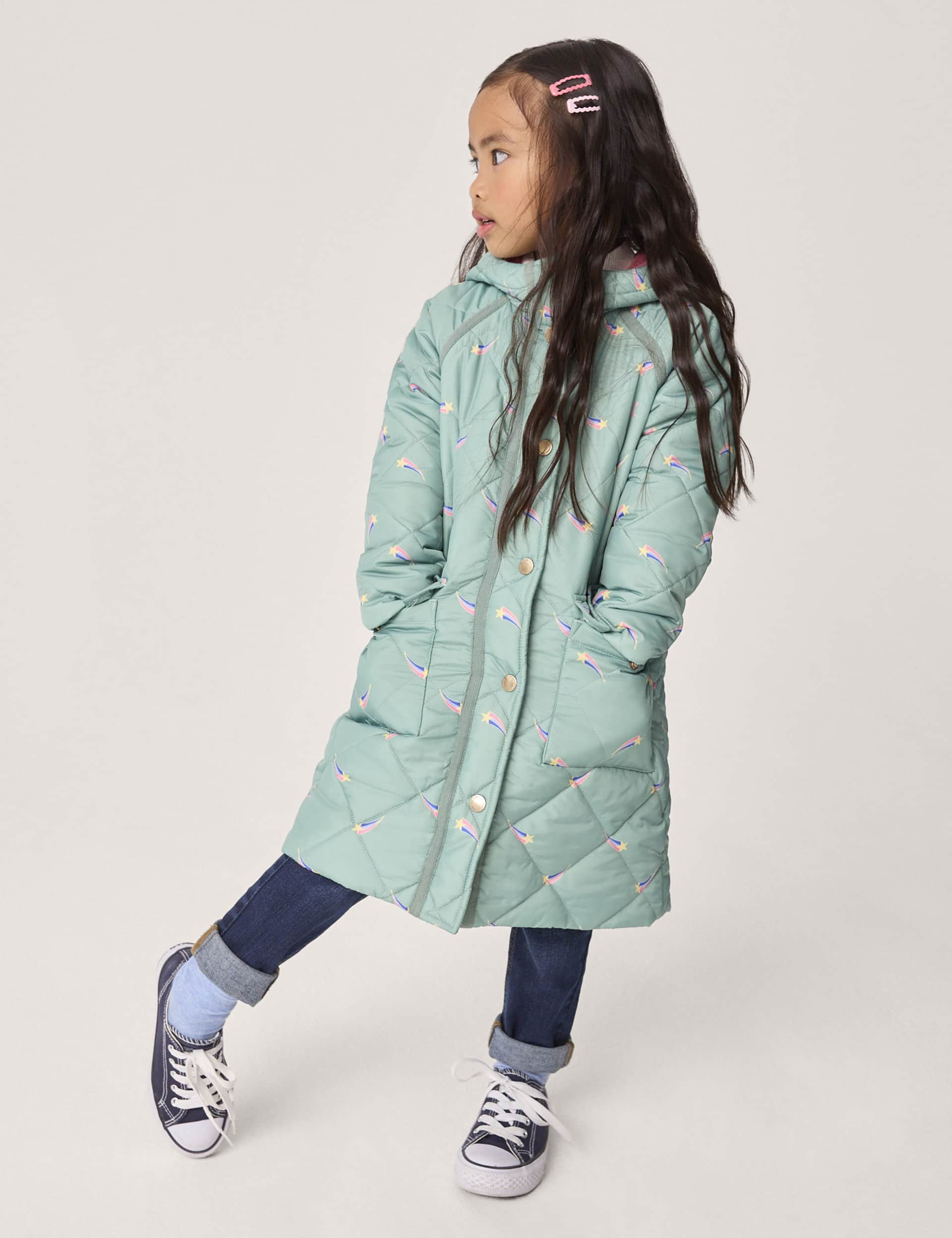 Crew Clothing Girls Shooting Star Quilted Hooded Coat (3-12 Yrs) - 4-5 Y - Green, Green