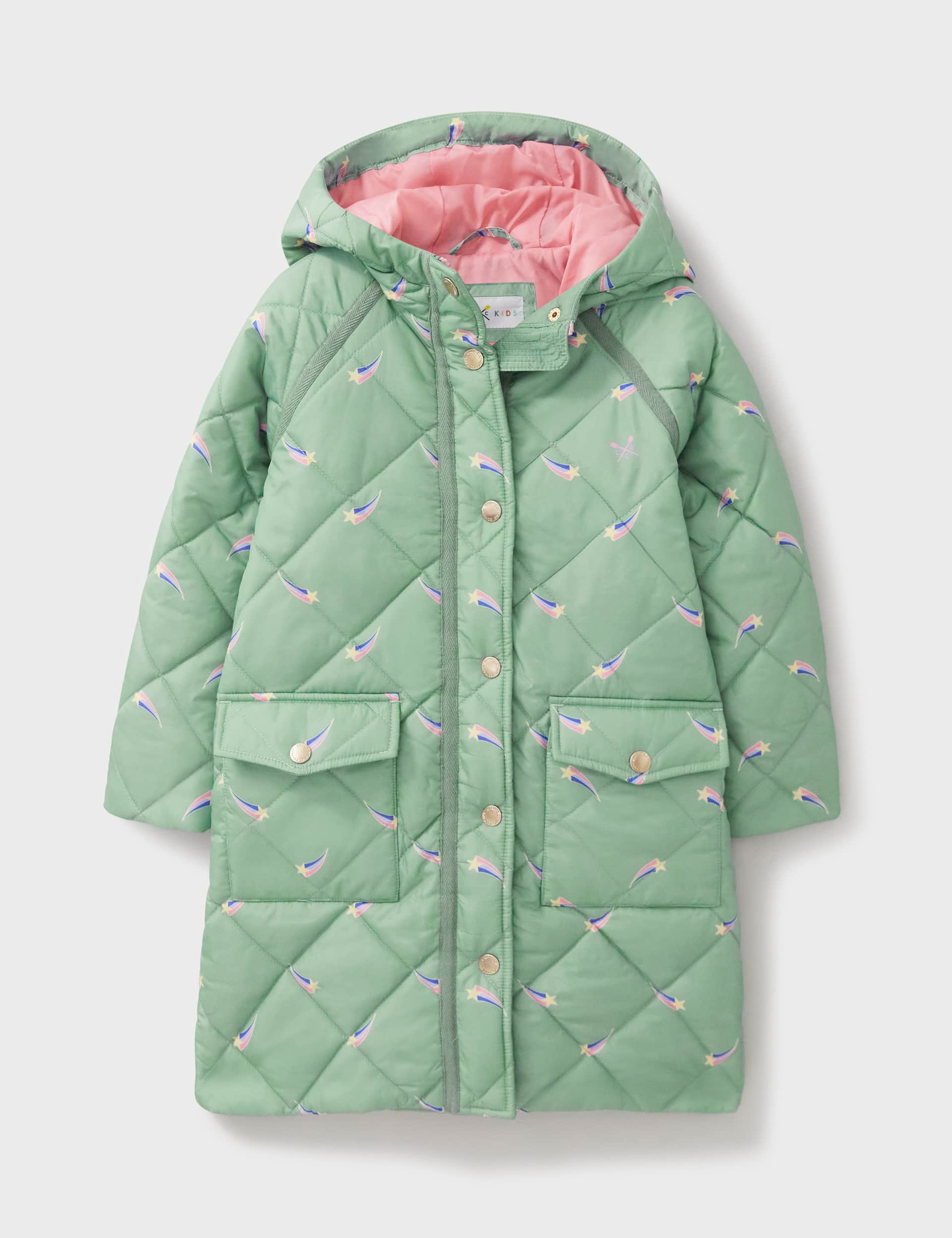 Crew Clothing Girls Shooting Star Quilted Hooded Coat (3-12 Yrs) - 3-4 Y - Green, Green