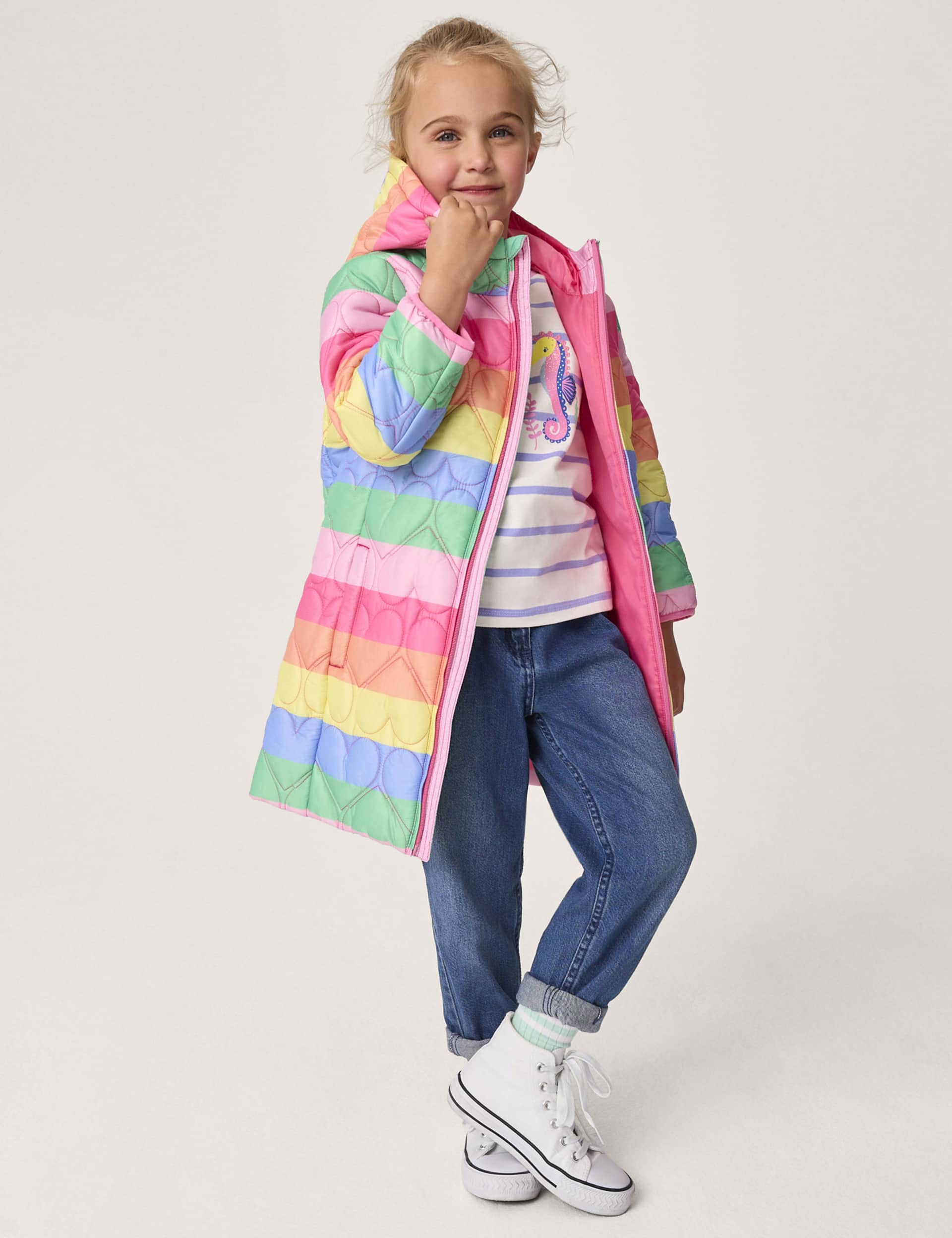 Crew Clothing Girls Quilted Striped Puffer Jacket (3-12 Yrs) - 6-7 Y - Pink Mix, Pink Mix