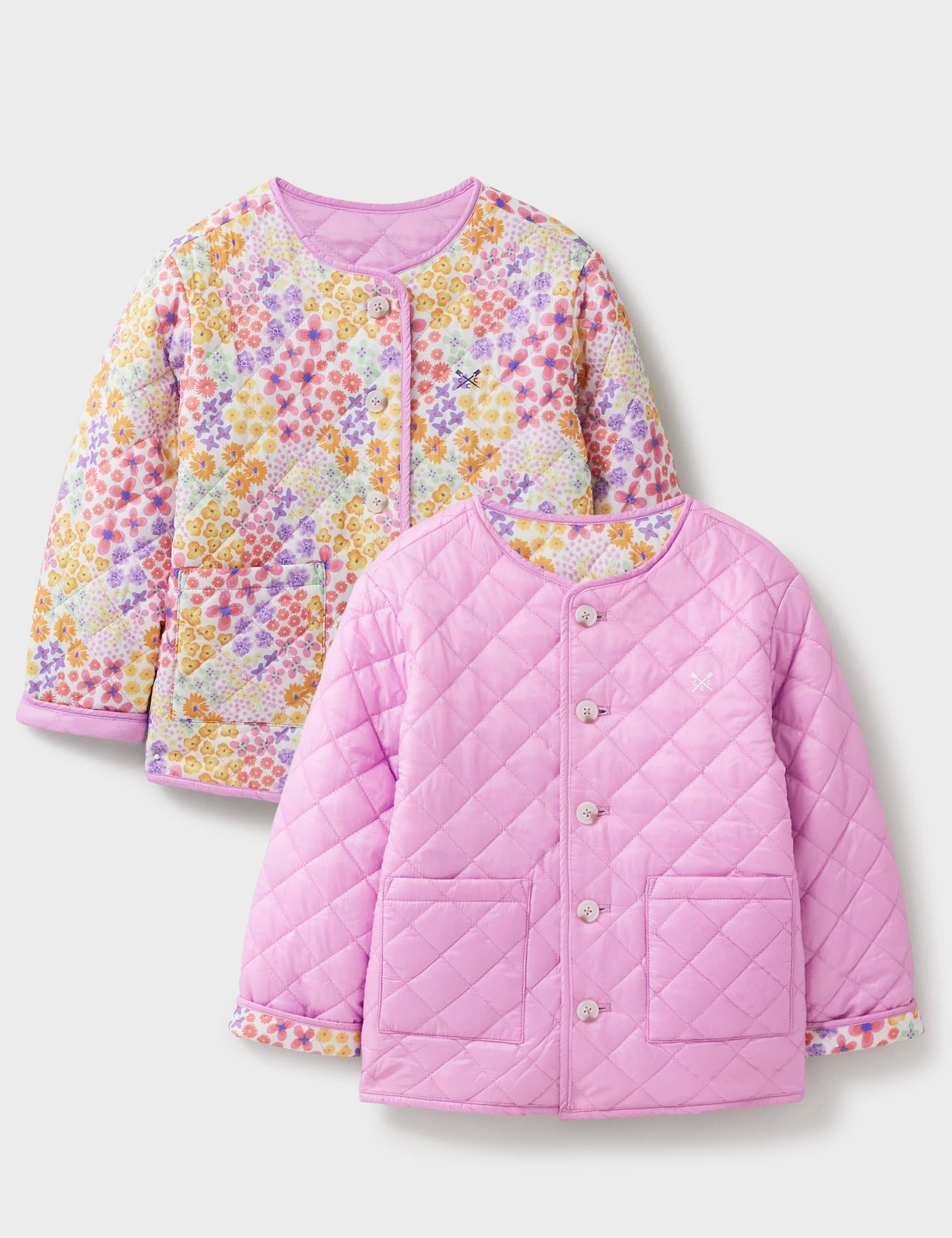 Crew Clothing Girls Floral Quilted Jacket (3-12 Yrs) - 11-12 - Light Pink Mix, Light Pink Mix