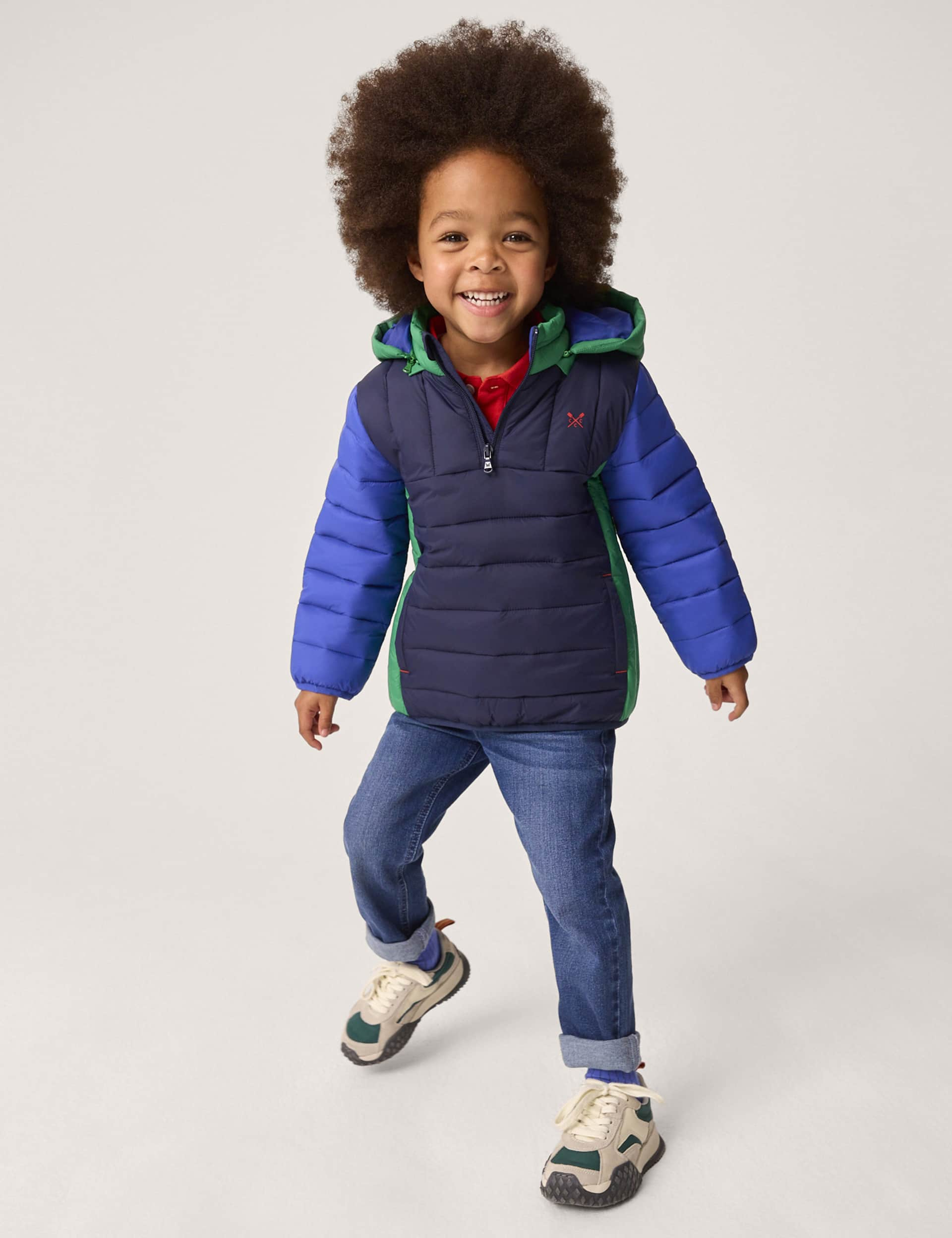 Crew Clothing Boys Colour Block Hooded Padded Half Zip Jacket (3-12 Yrs) - 11-12 - Navy Mix, Navy Mix