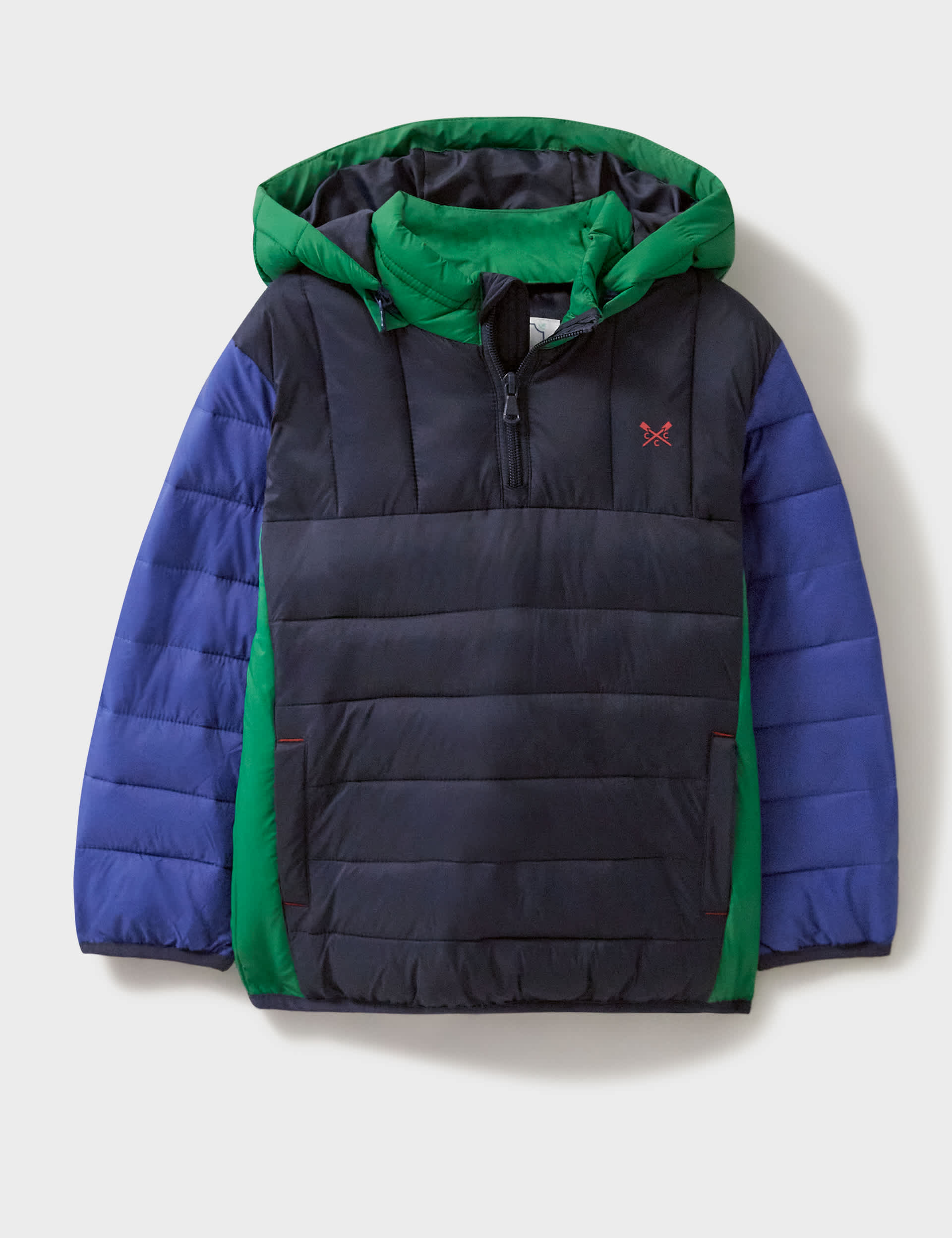 Crew Clothing Boys Colour Block Hooded Padded Half Zip Jacket (3-12 Yrs) - 11-12 - Navy Mix, Navy Mi