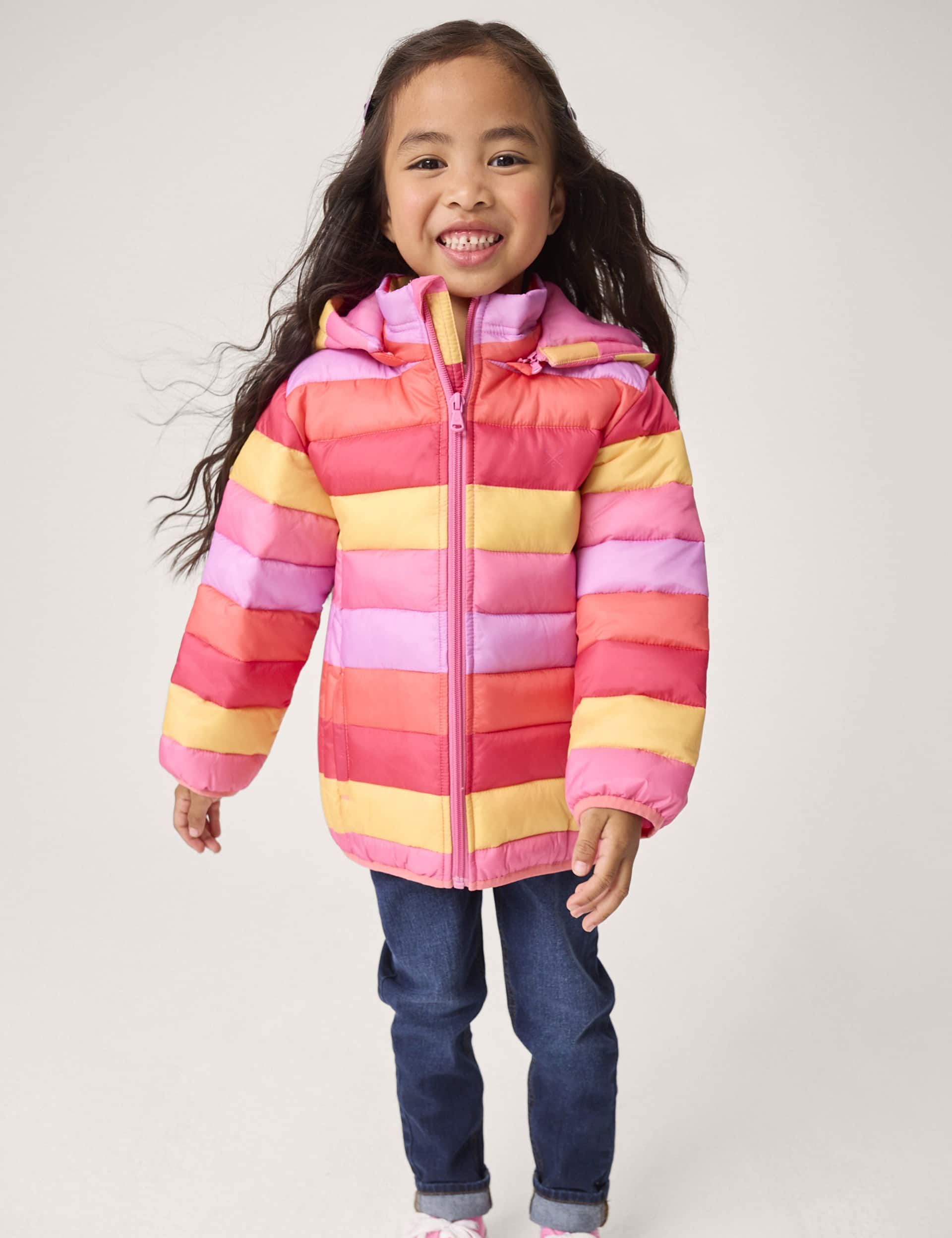 Crew Clothing Girls Lightweight Hooded Jacket (3-12 Yrs) - 6-7 Y - Pink Mix, Pink Mix,Navy Mix