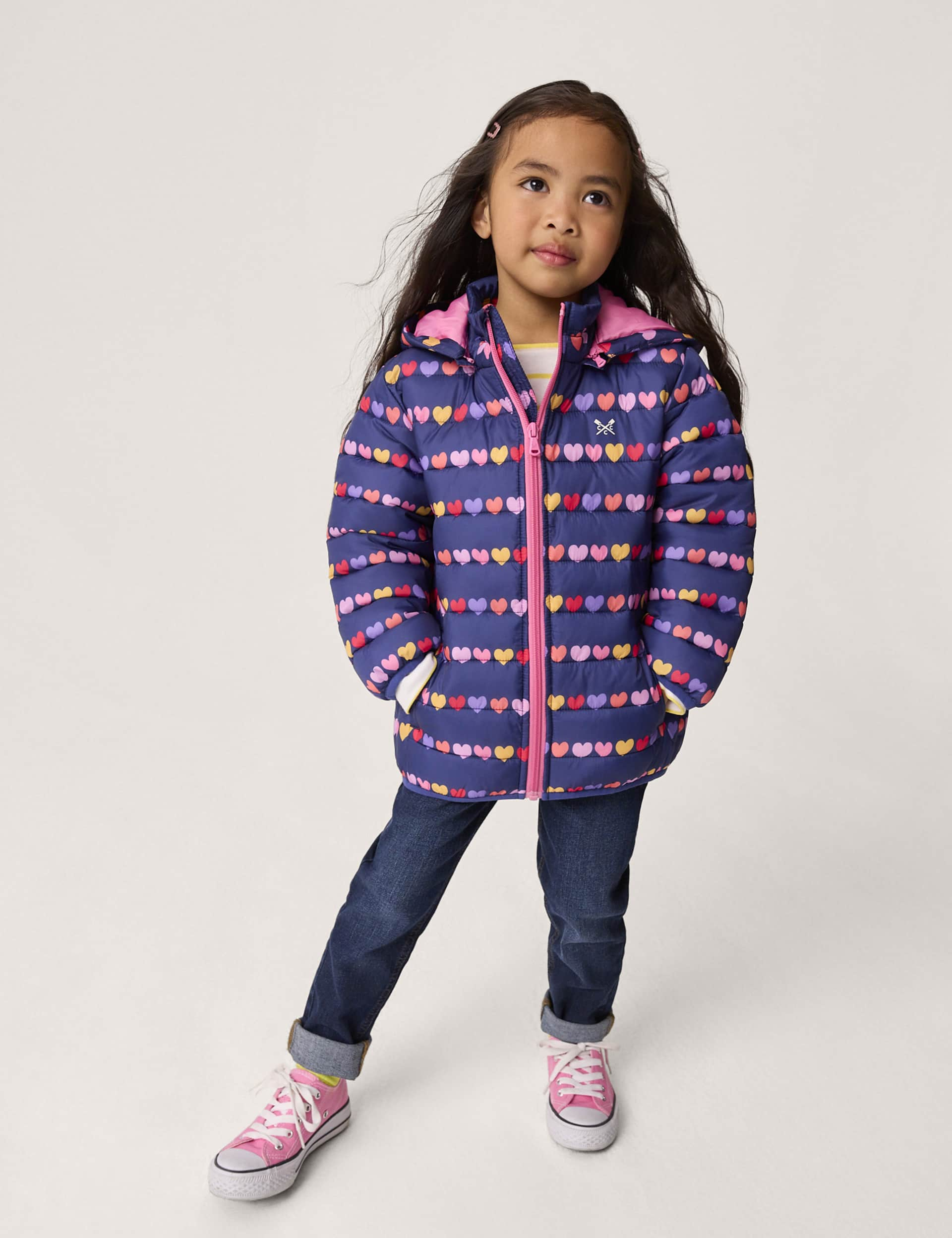 Crew Clothing Girls Lightweight Hooded Jacket (3-12 Yrs) - 7-8 Y - Navy Mix, Pink Mix,Navy Mix