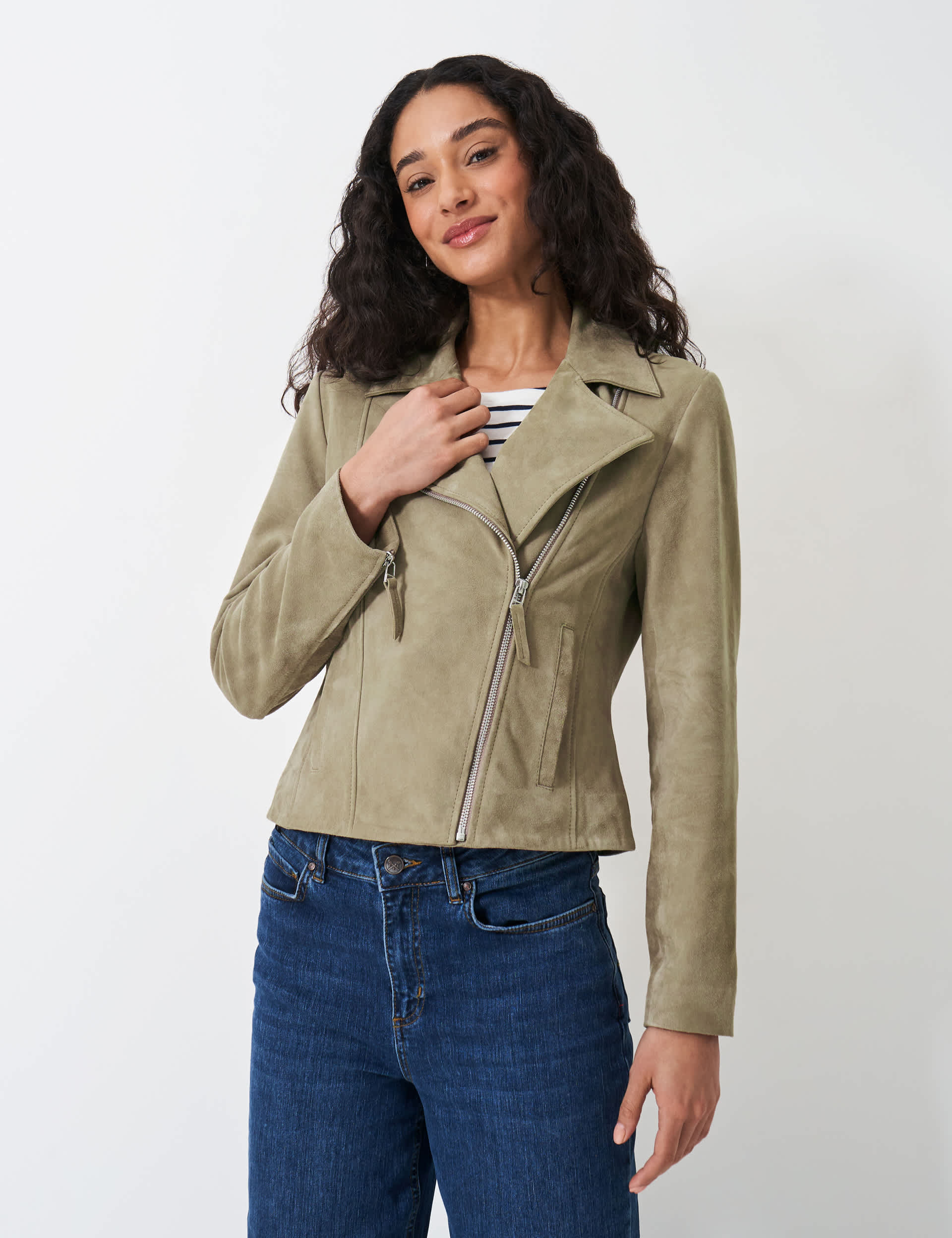 Crew Clothing Women's Suede Biker Jacket - 12 - Neutral, Neutral