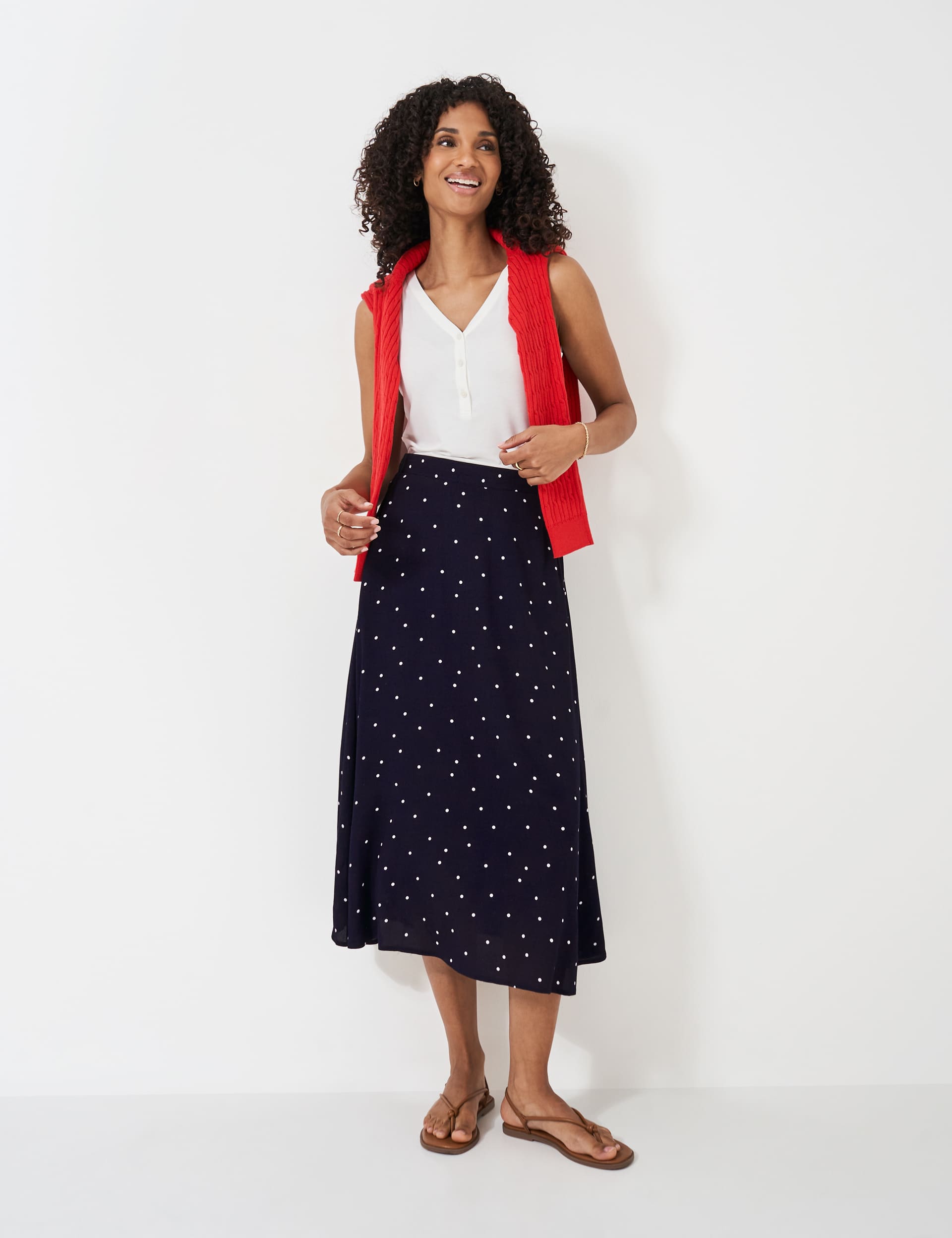 Crew Clothing Women's Polka Dot Midi A-Line Skirt - 12 - Navy Mix, Navy Mix