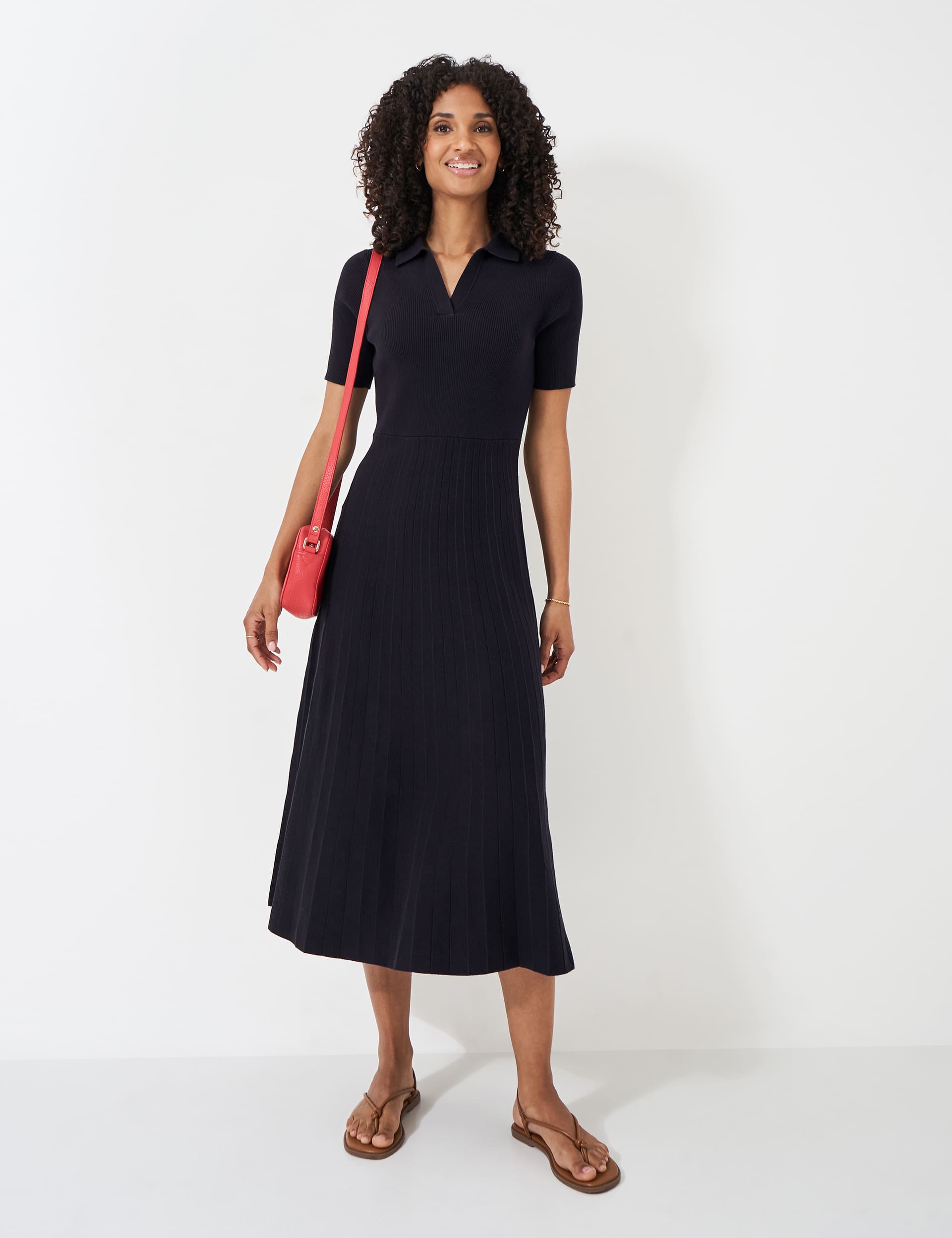 Crew Clothing Women's Cotton Rich Textured Midi Skater Dress