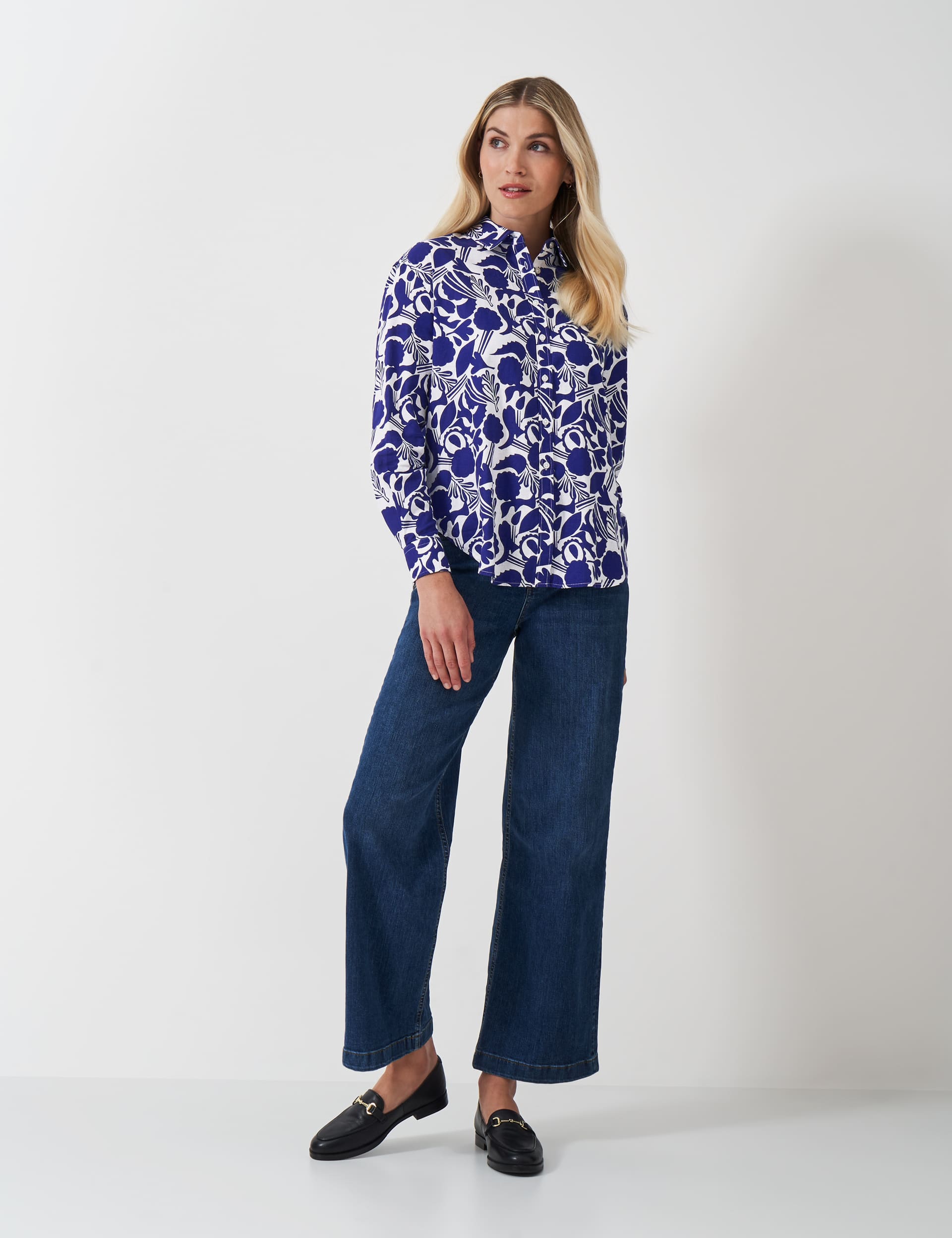 Crew Clothing Women's Linen Rich Floral Shirt - 12 - Blue Mix, Blue Mix