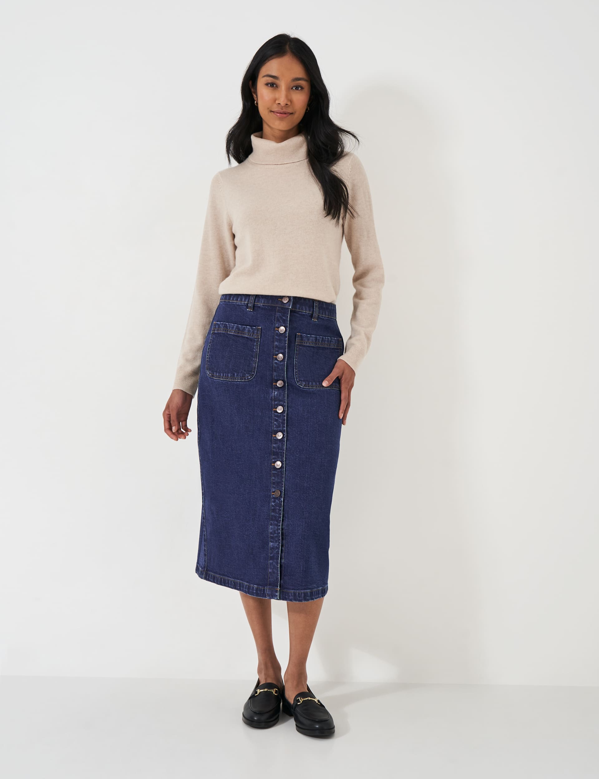 Crew Clothing Women's Denim Button Front Midi Skirt - 12, Denim