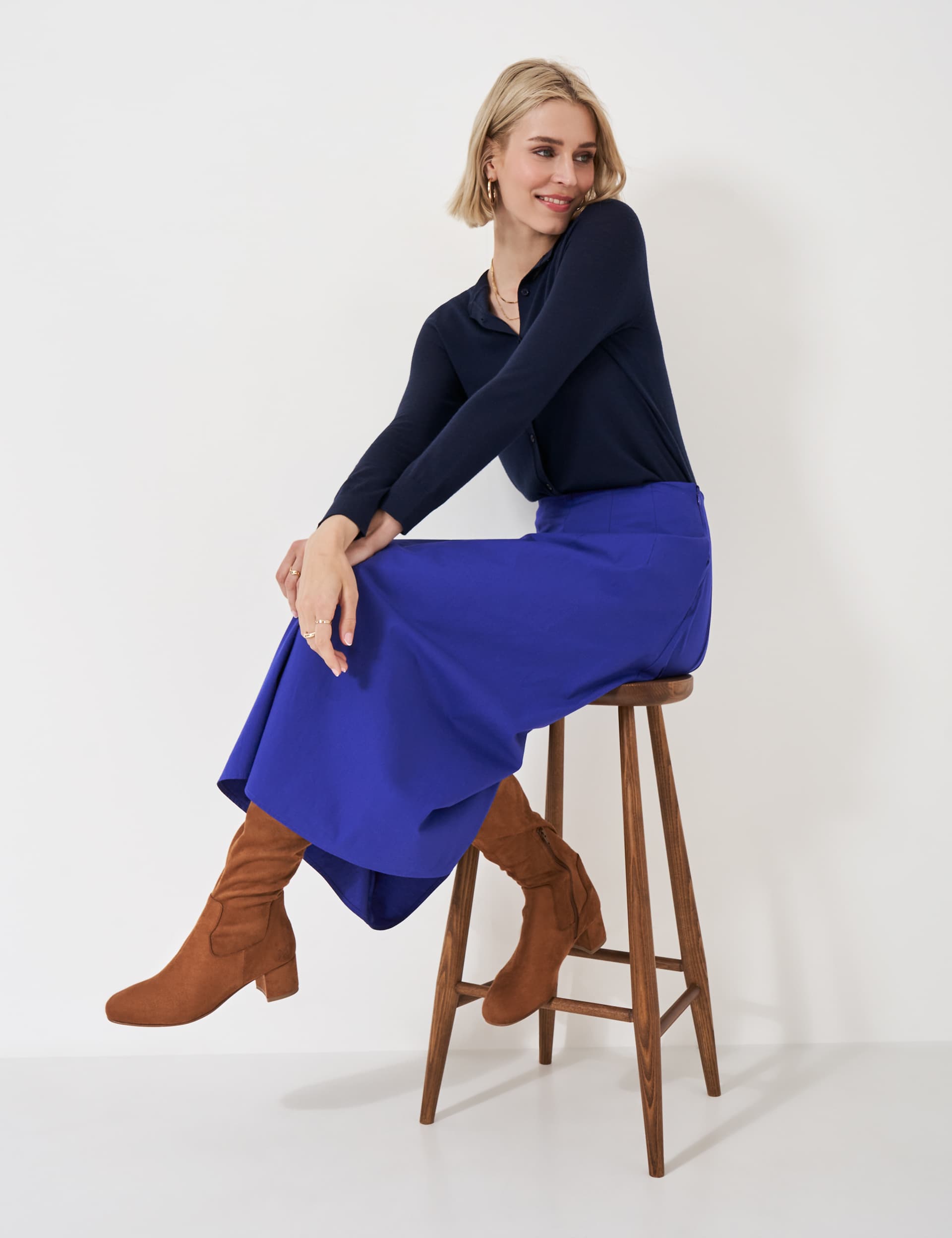 Crew Clothing Women's Pure Cotton Pleated Midi A-Line Skirt