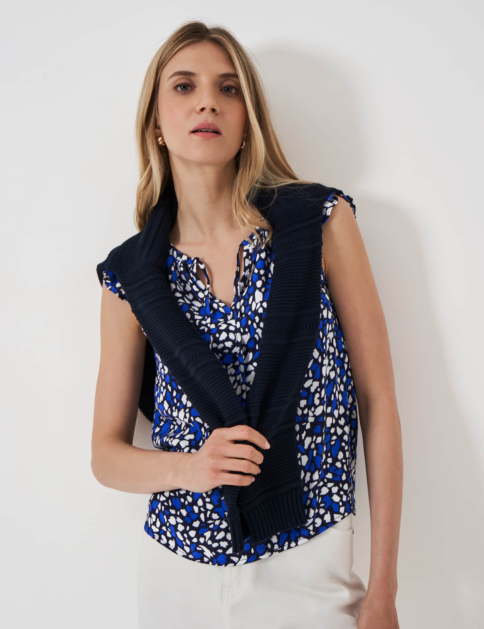 Crew Clothing Women's Printed Tie Neck Top