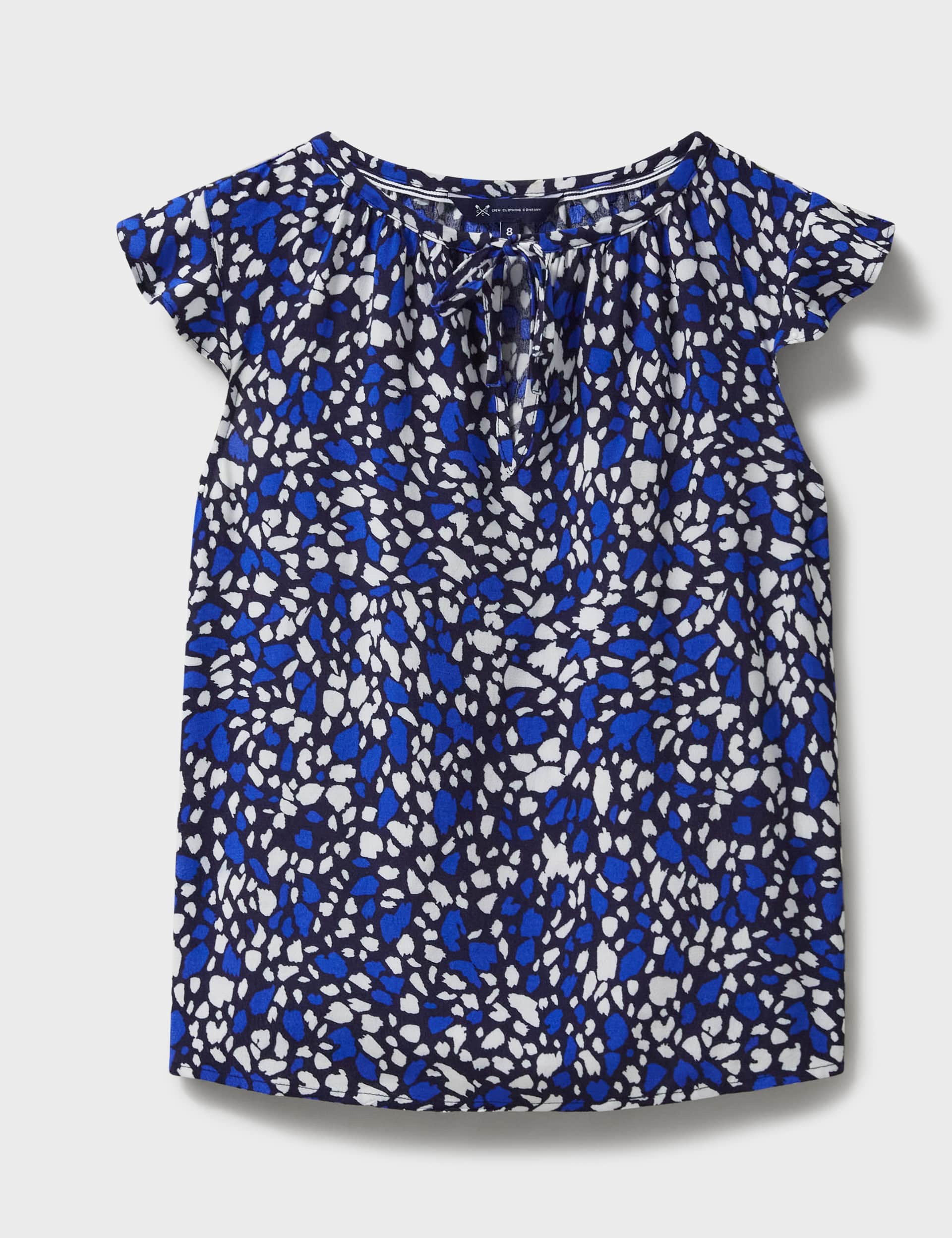 Crew Clothing Women's Printed Tie Neck Top - 10 - Blue Mix, Blue Mix