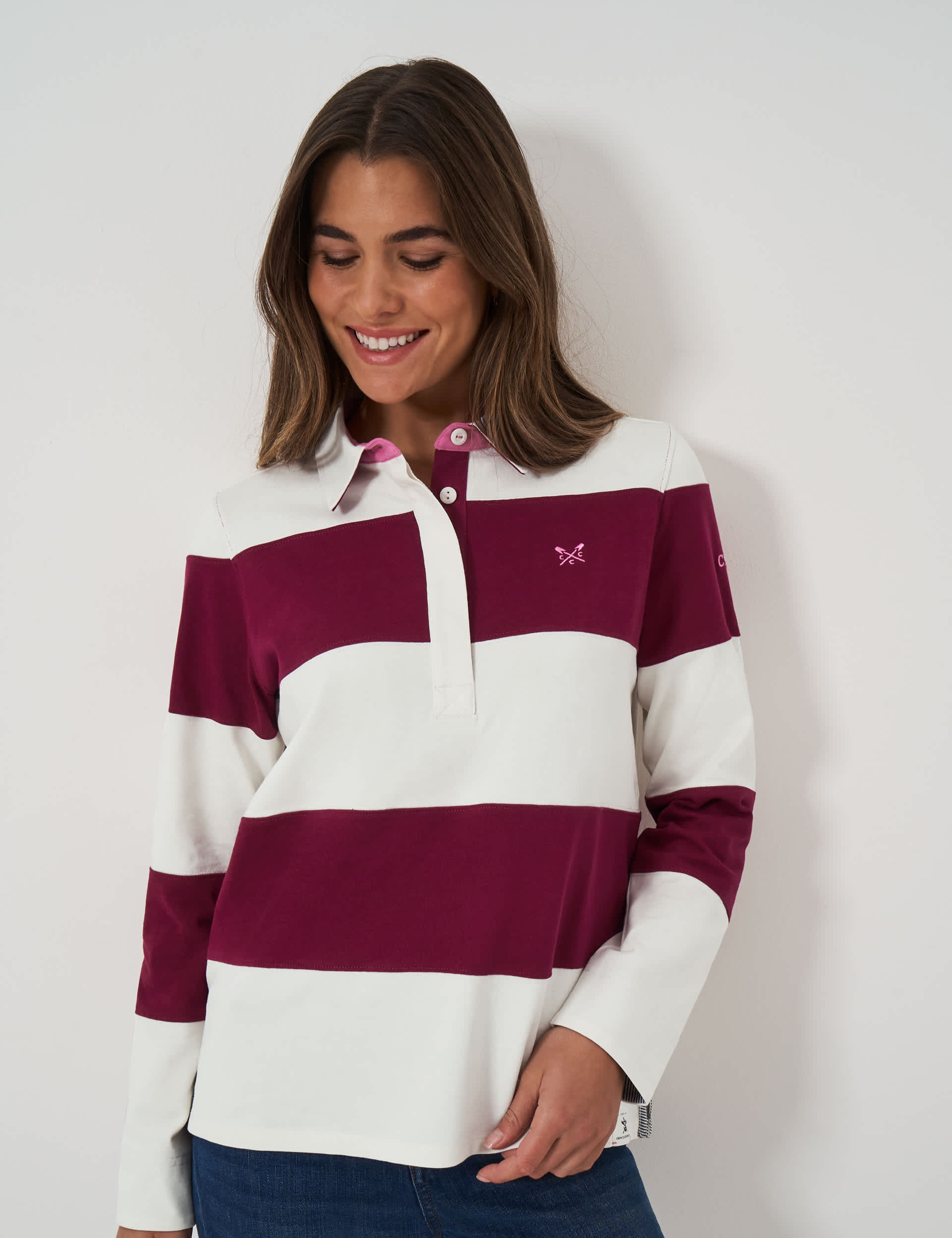 Crew Clothing Women's Pure Cotton Striped Rugby Top - 12 - White Mix, White Mix,Blue Mix