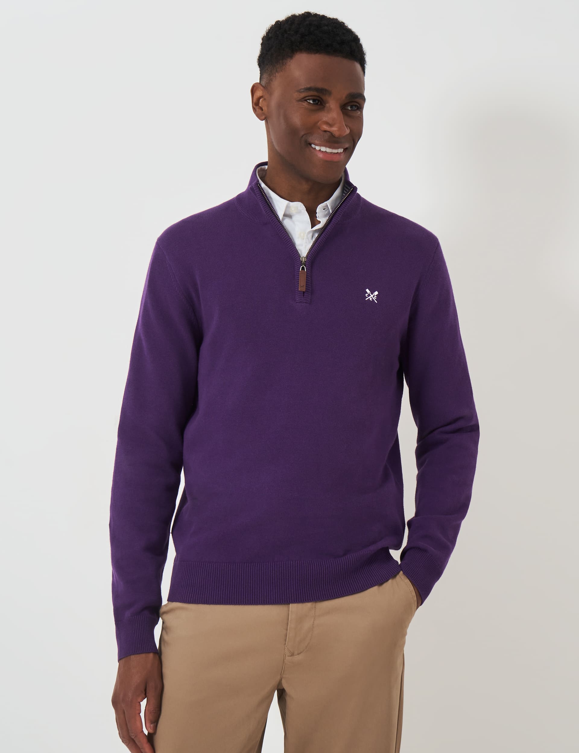 Crew Clothing Men's Pure Cotton Funnel Neck Half Zip Jumper - Medium Purple, Light Blue,Dark Blue,Da