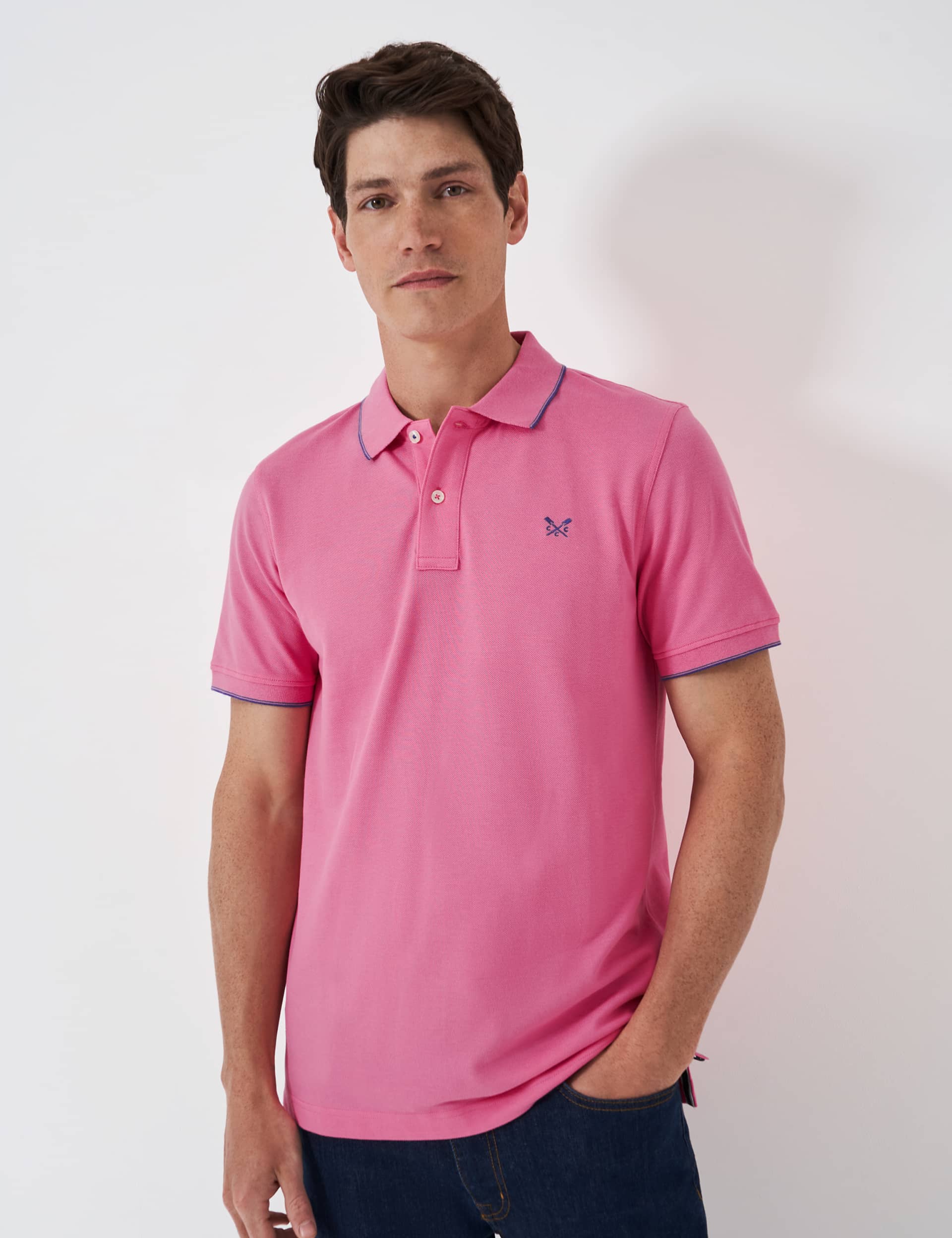 Crew Clothing Men's Pure Cotton Polo Shirt - Bright Pink, Bright Pink,Bright Red