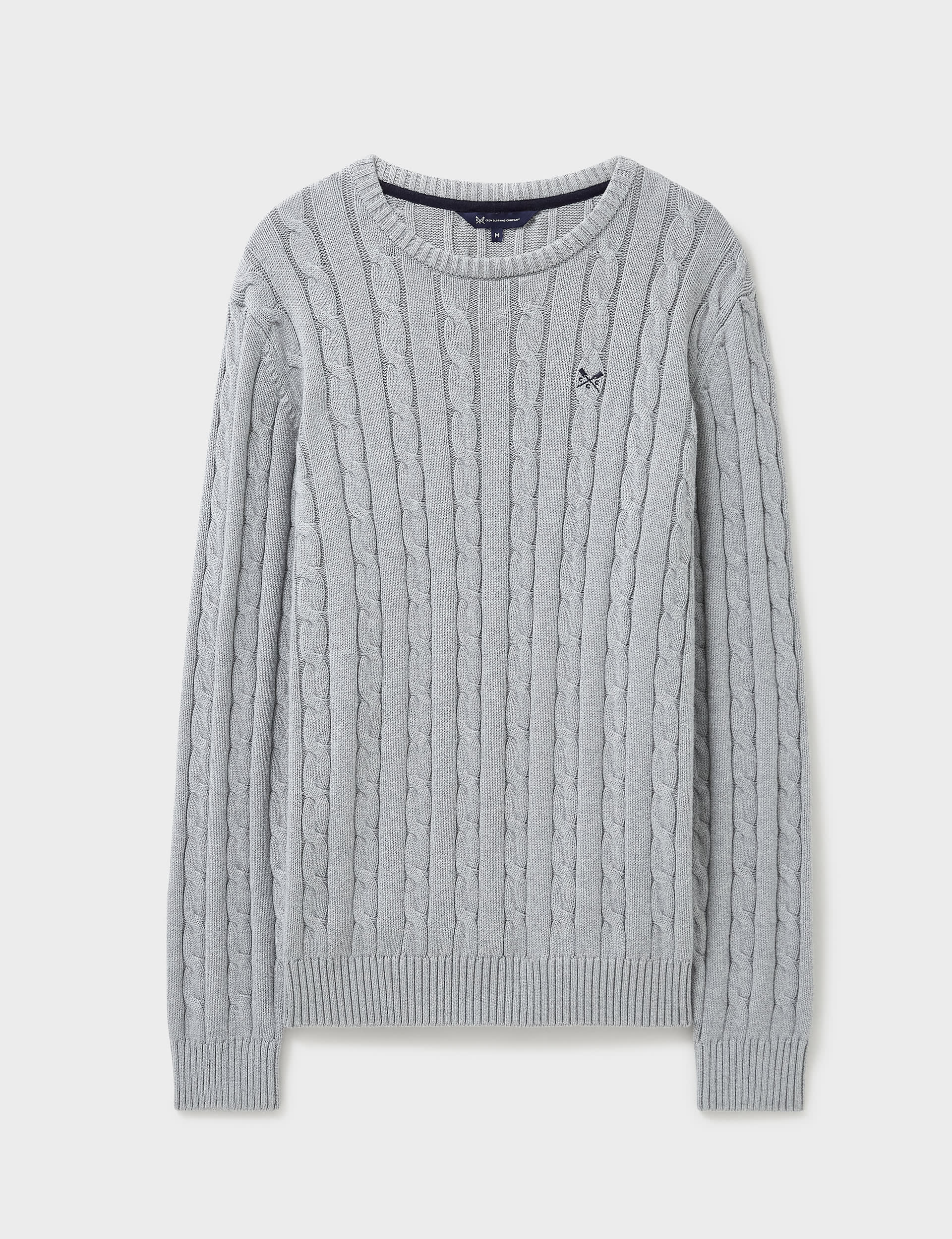 Crew Clothing Men's Pure Cotton Cable Crew Neck Jumper - Grey Marl, Grey Marl