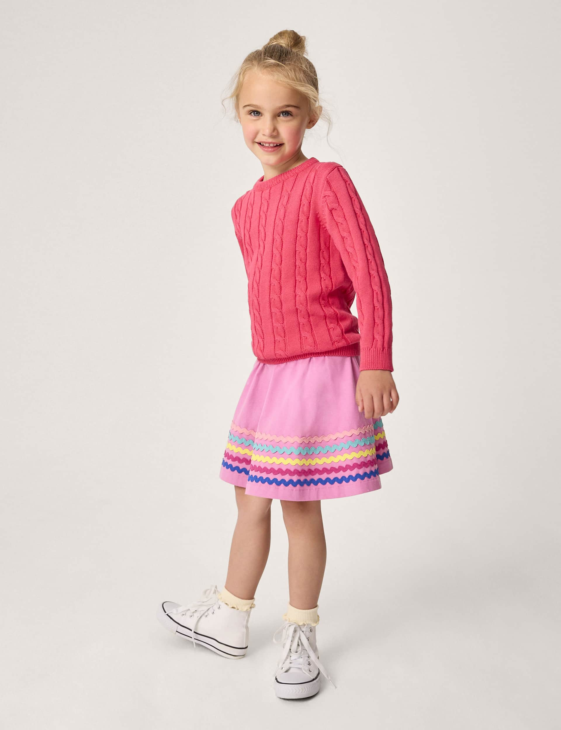 Crew Clothing Girls Pure Cotton Cable Knit Jumper (3-12 Yrs) - 7-8 Y - Pink, Light Blue,Purple,Pink