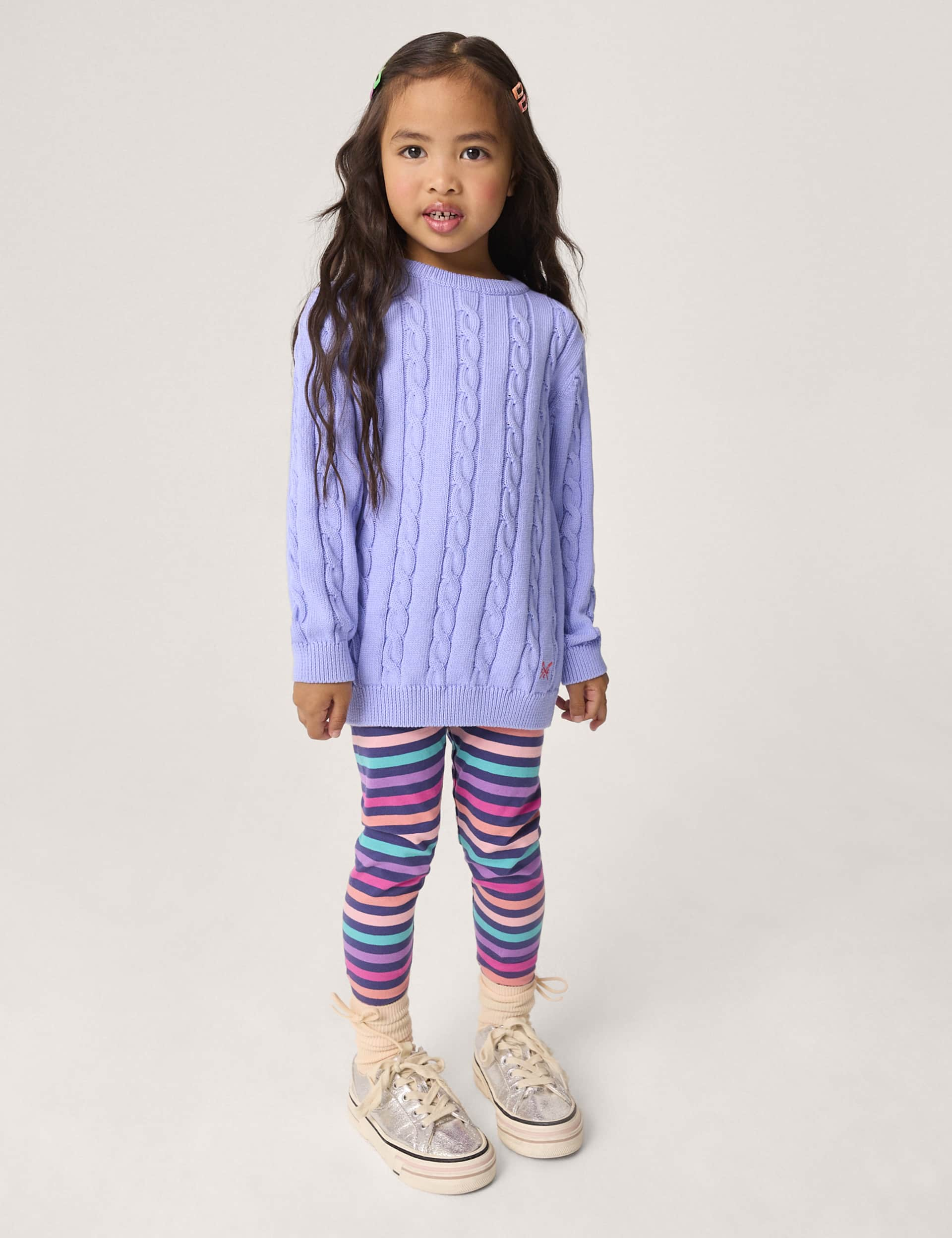 Crew Clothing Girls Pure Cotton Cable Knit Jumper (3-12 Yrs) - 7-8 Y - Light Blue, Light Blue,Purple