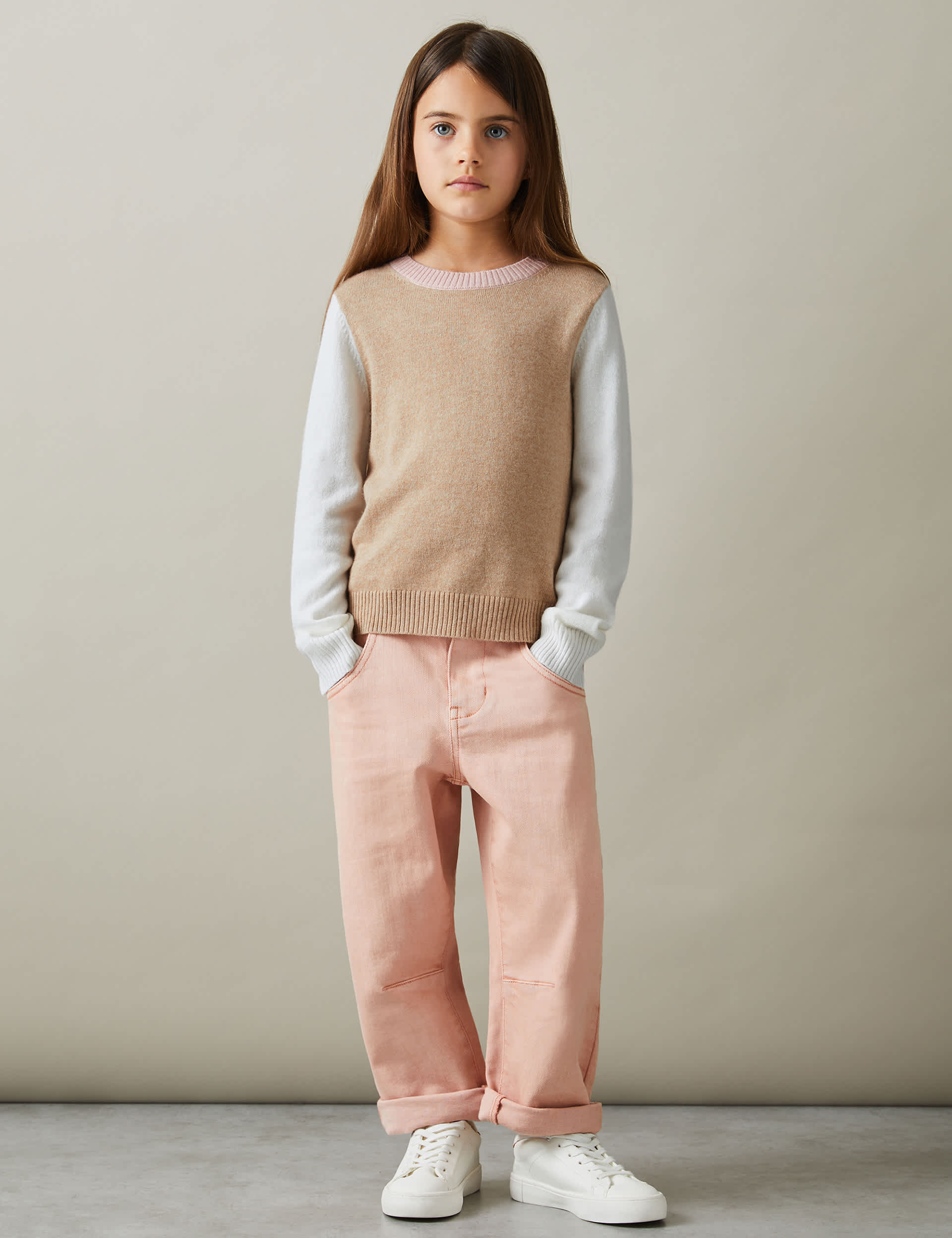 Reiss Girls Wool Blend Colour Block Jumper (4-14 Yrs) - 10-11 - Tan, Tan