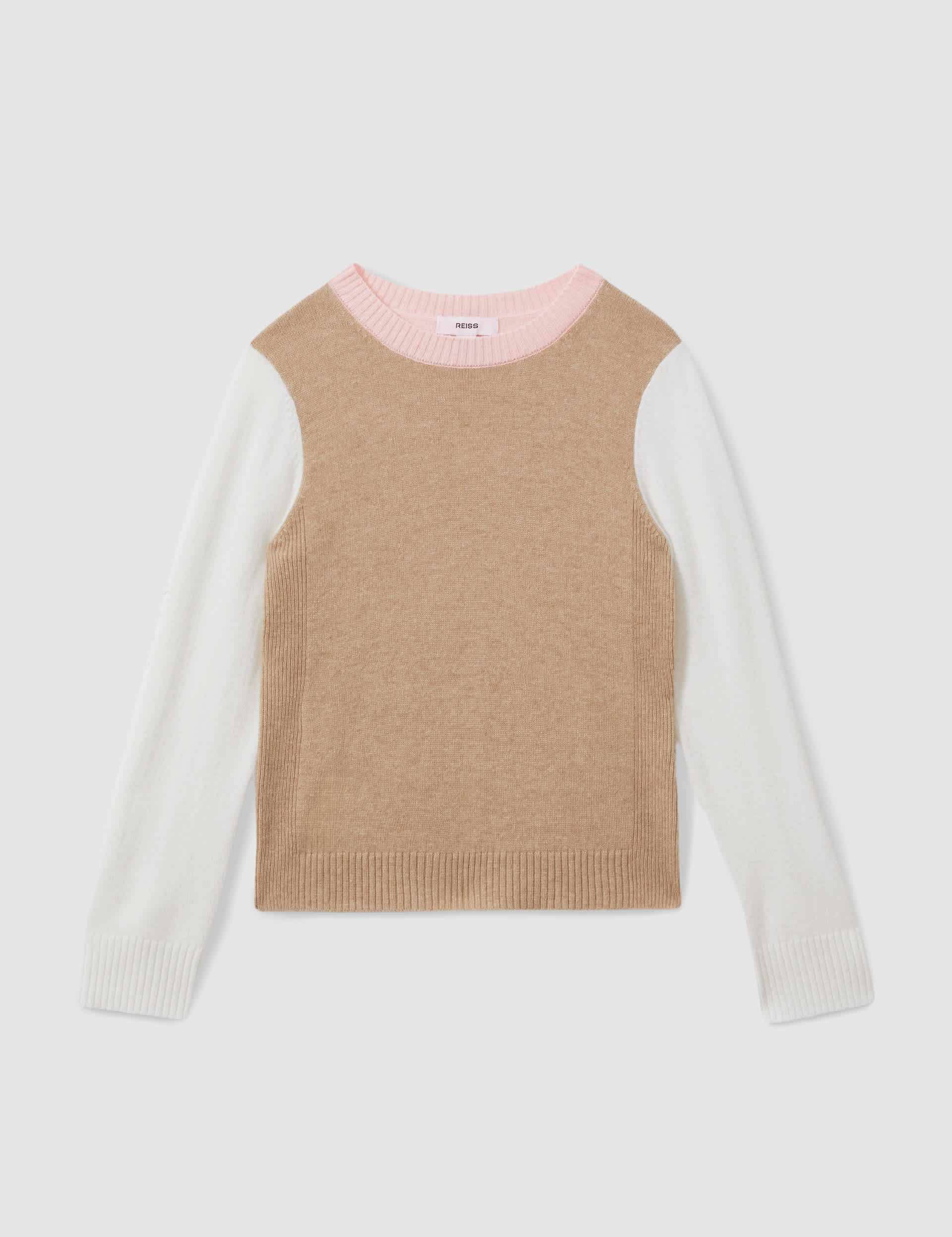 Reiss Girls Wool Blend Colour Block Jumper (4-14 Yrs) - 8-9 Y - Tan, Tan