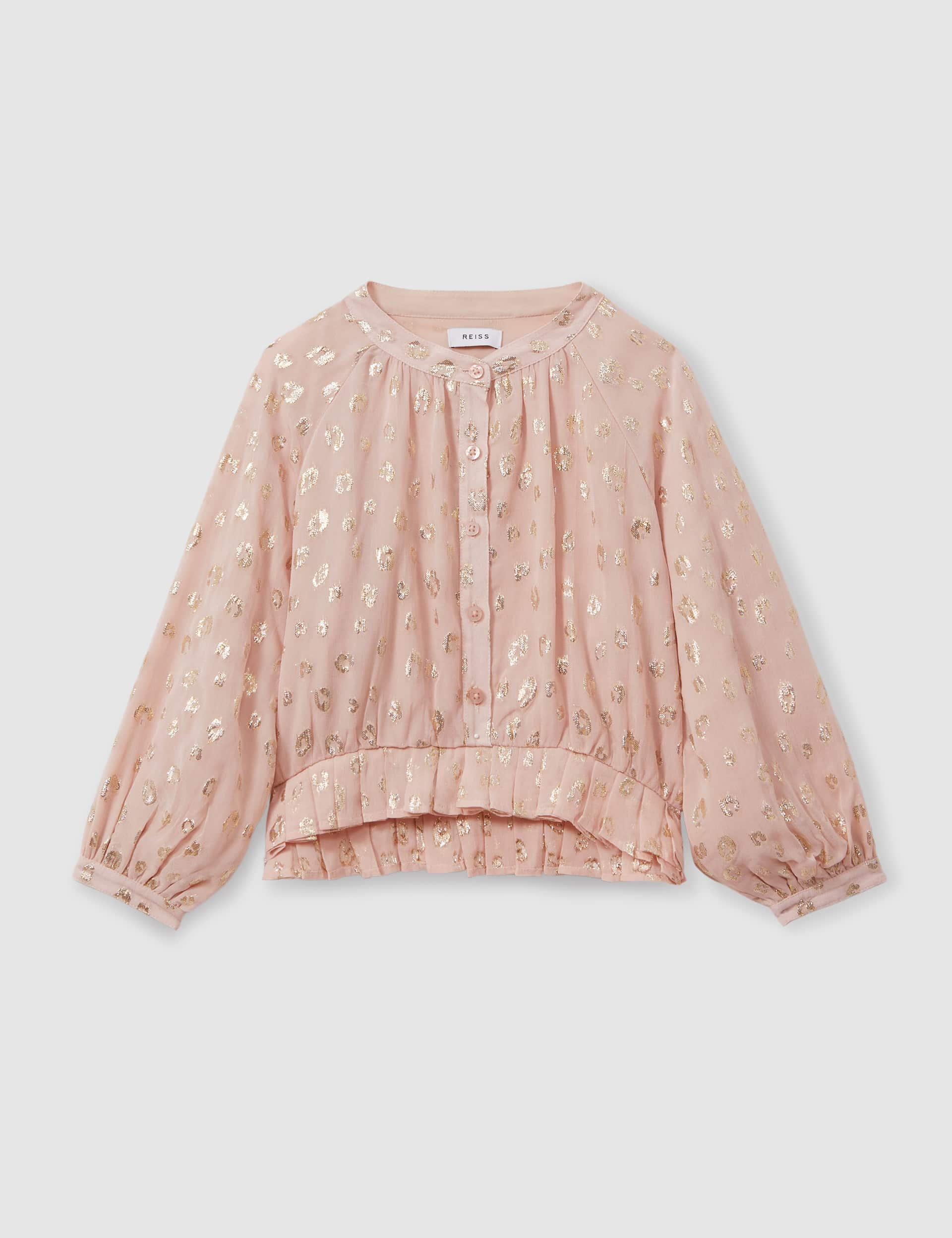 Reiss Girls Metallic Animal Print Blouse (4-14 Yrs) - 9-10Y - Pink, Pink