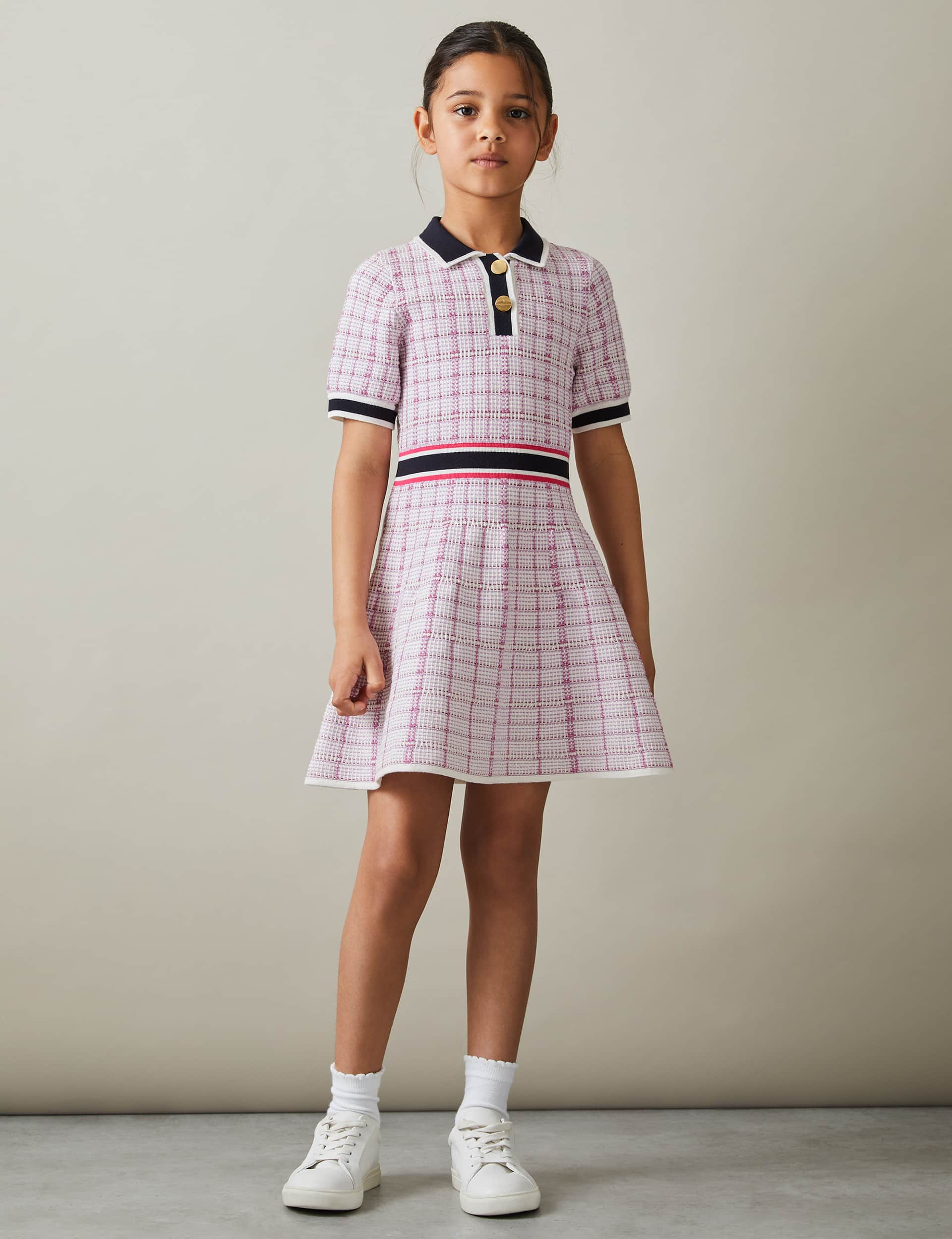 Reiss Girls Cotton Rich Checked Dress (4-14 Yrs) - 9-10Y - Pink, Pink