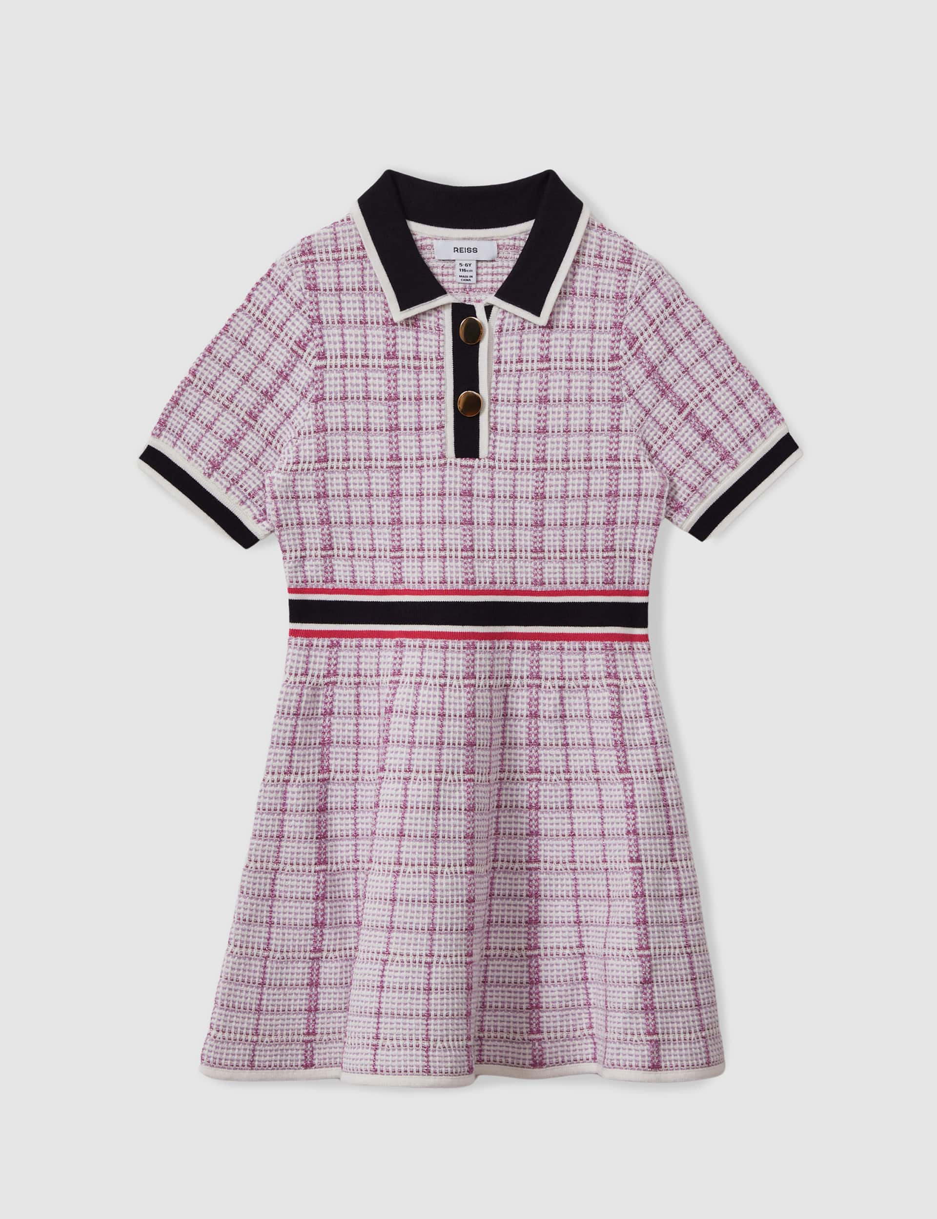 Reiss Girls Cotton Rich Checked Dress (4-14 Yrs) - 9-10Y - Pink, Pink