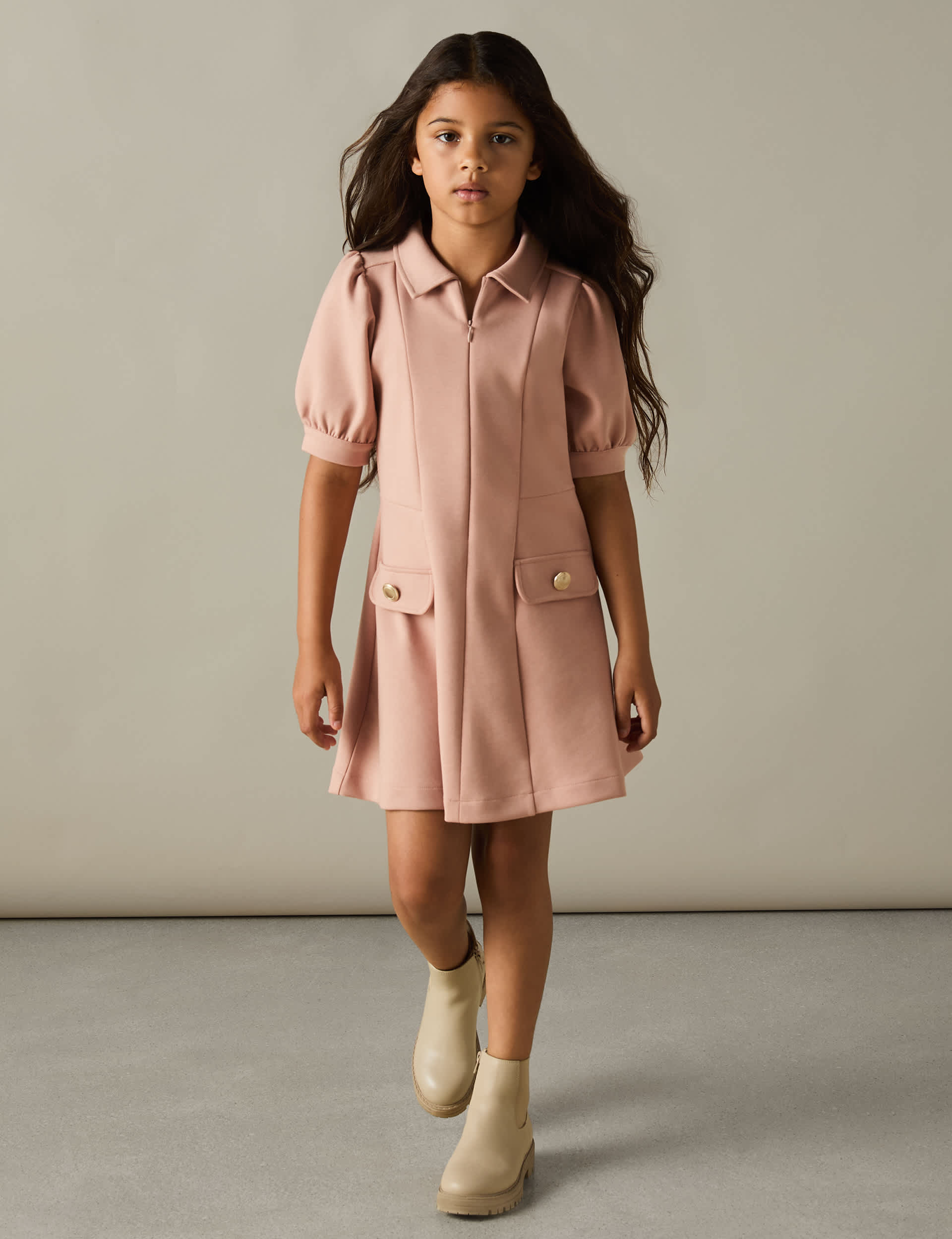 Reiss Girls Collared Zip Dress (4-14 Yrs) - 8-9 Y - Pink, Pink