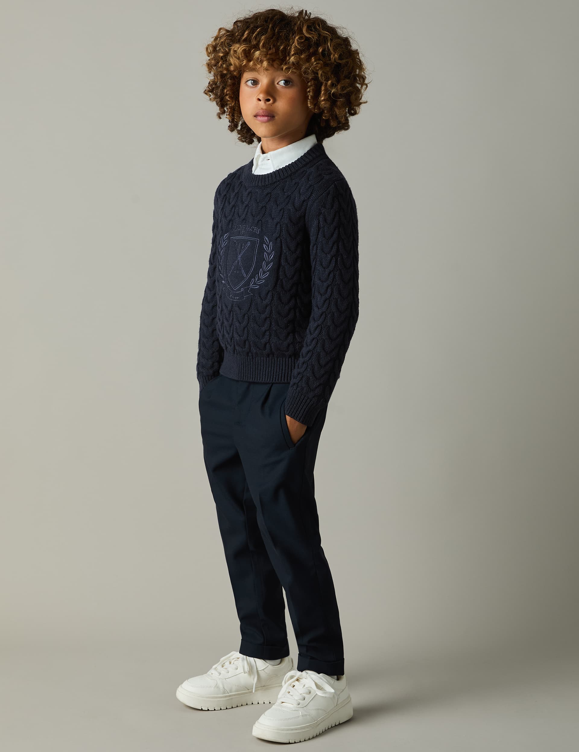 Reiss Boys Cable Knit Jumper (3-14 Yrs) - 7-8 Y - Navy, Navy