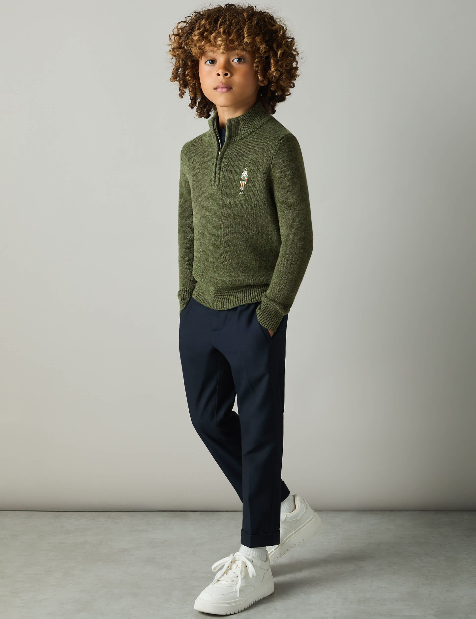 Reiss Boys Knitted Nutcracker Half Zip Jumper with Wool (3-14 Yrs) - 4-5 Y - Green, Green