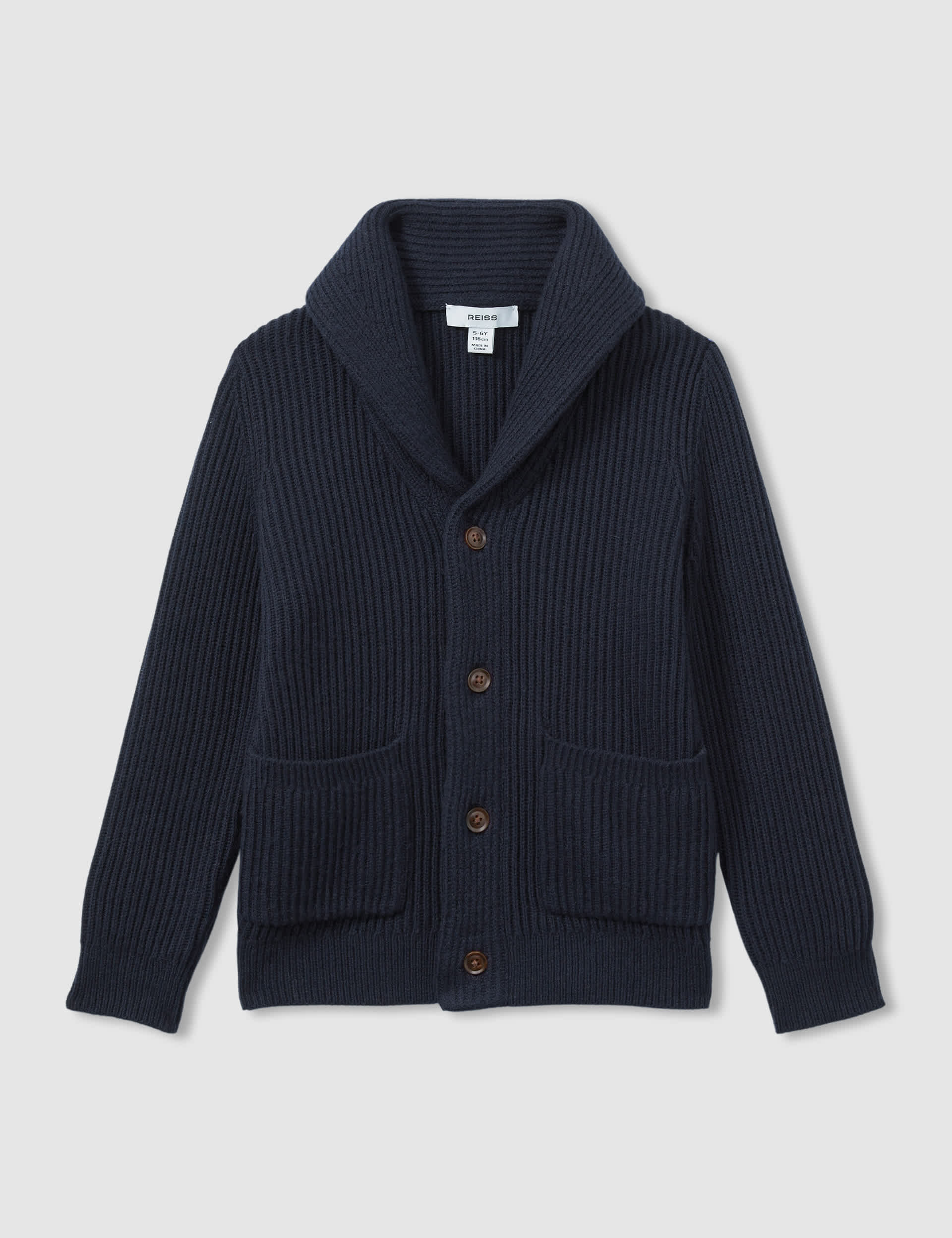 Reiss Boys Cotton Blend Ribbed Cardigan (3-14 Yrs) - 8-9 Y - Dark Blue, Dark Blue