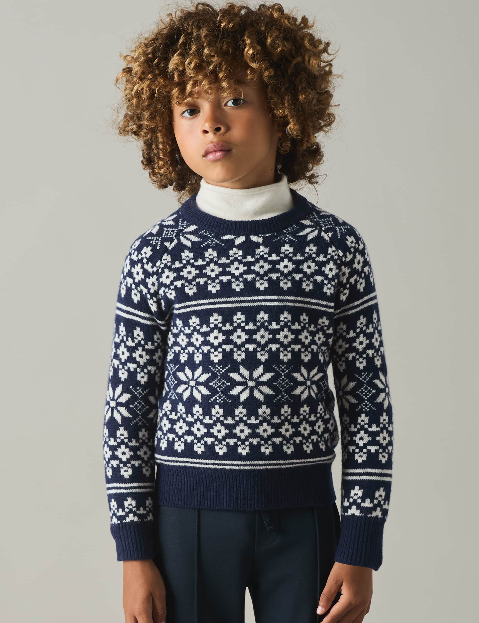 Reiss Boys Pure Wool Fair Isle Jumper (3-14 Yrs) - 13-14 - Blue Mix, Green Mix,Blue Mix