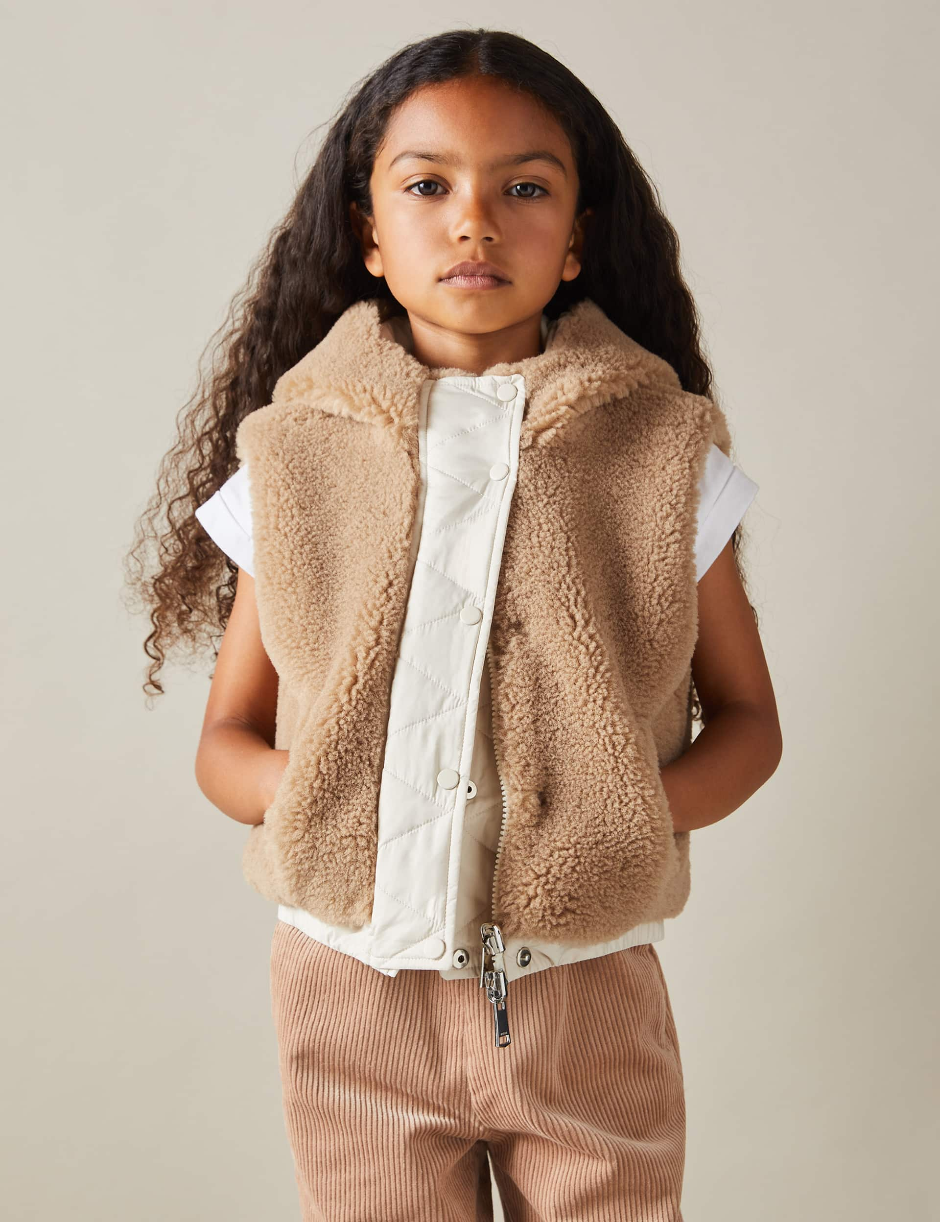 Reiss Girls Reversible Hooded Fleece Gilet (4-14 Yrs) - 9-10Y - Brown, Brown