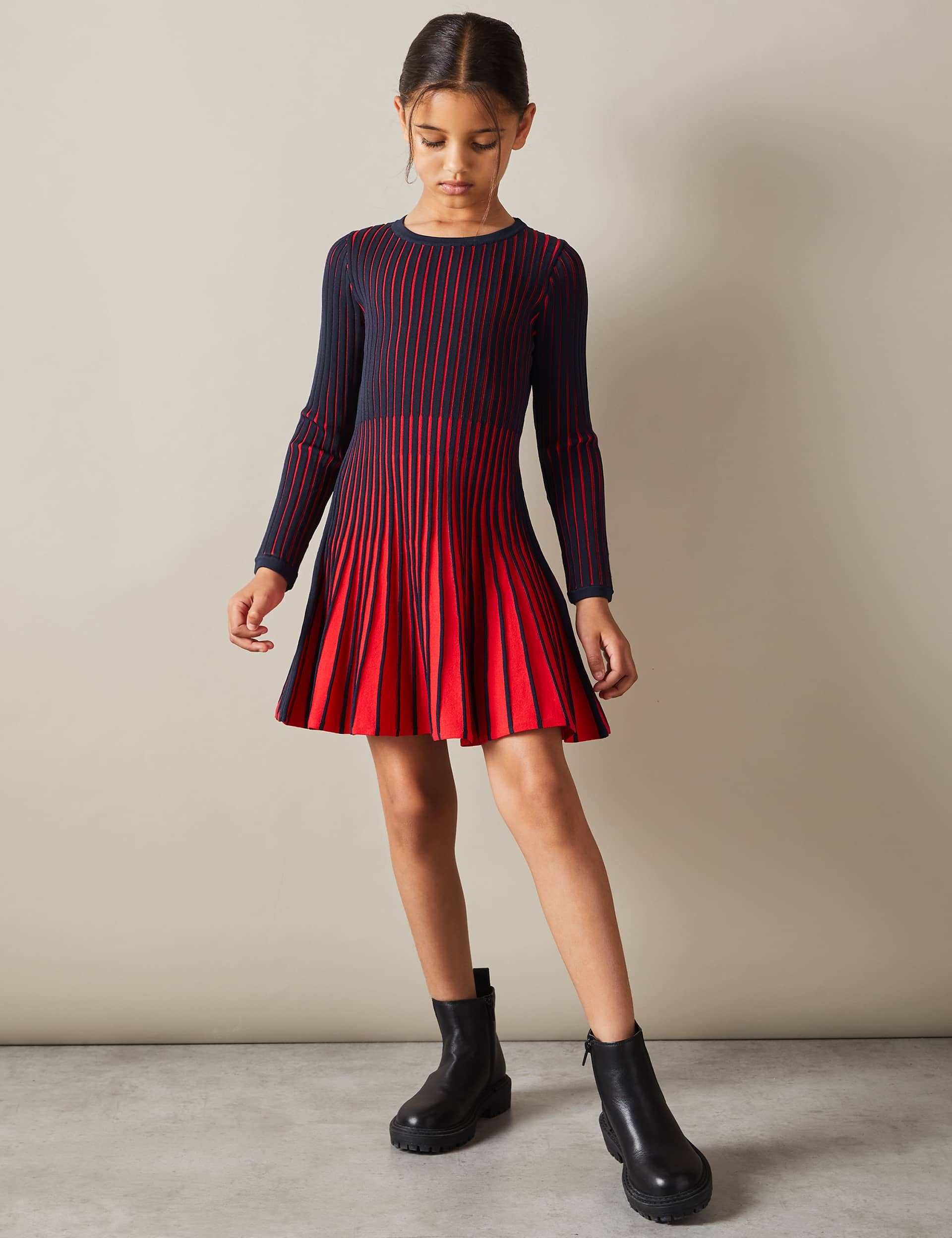 Reiss Girls Ribbed Dress (4-14 Yrs) - 8-9 Y - Red Mix, Red Mix