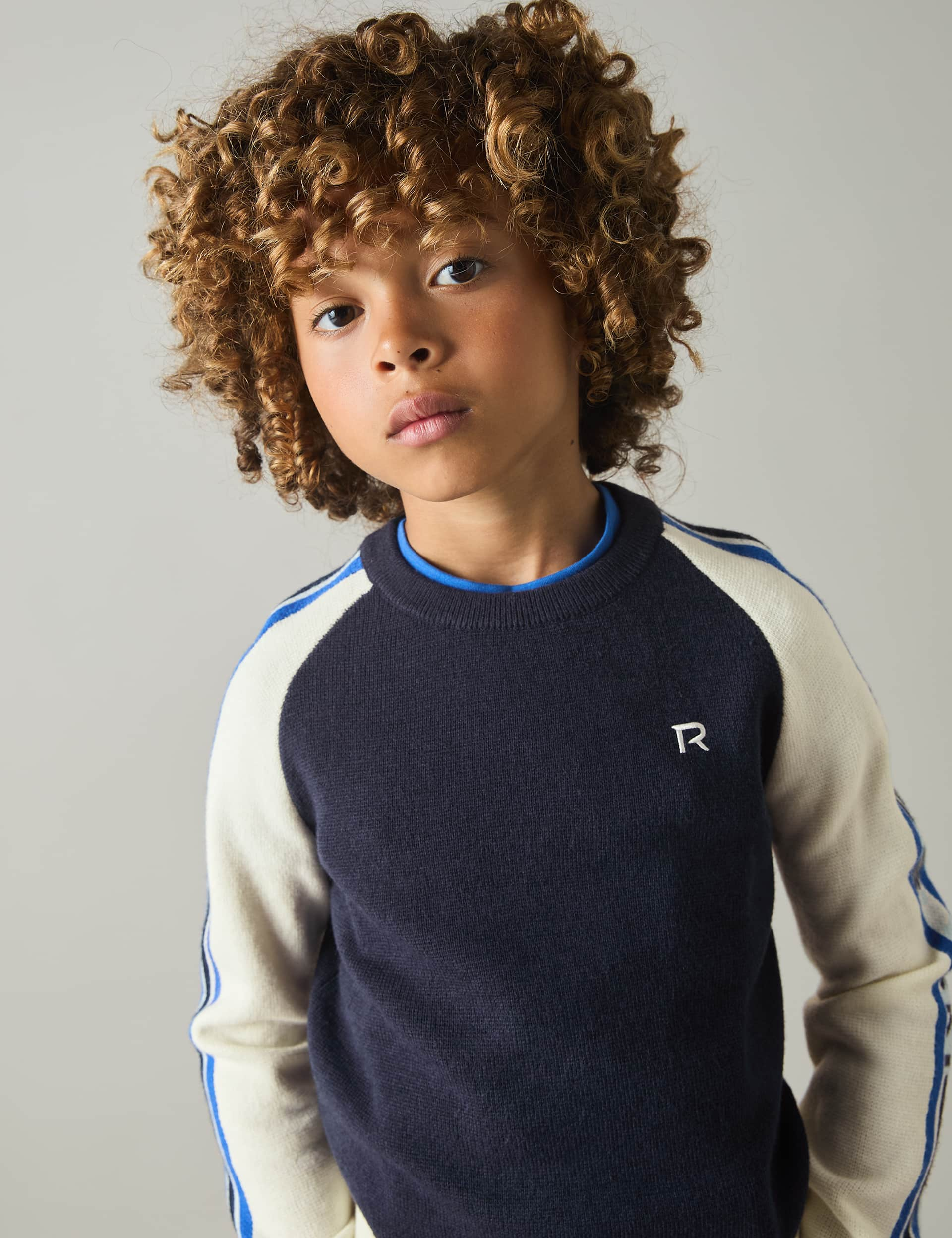 Reiss Boys Colour Block Jumper (3-14 Yrs) - 7-8 Y - Navy Mix, Navy Mix