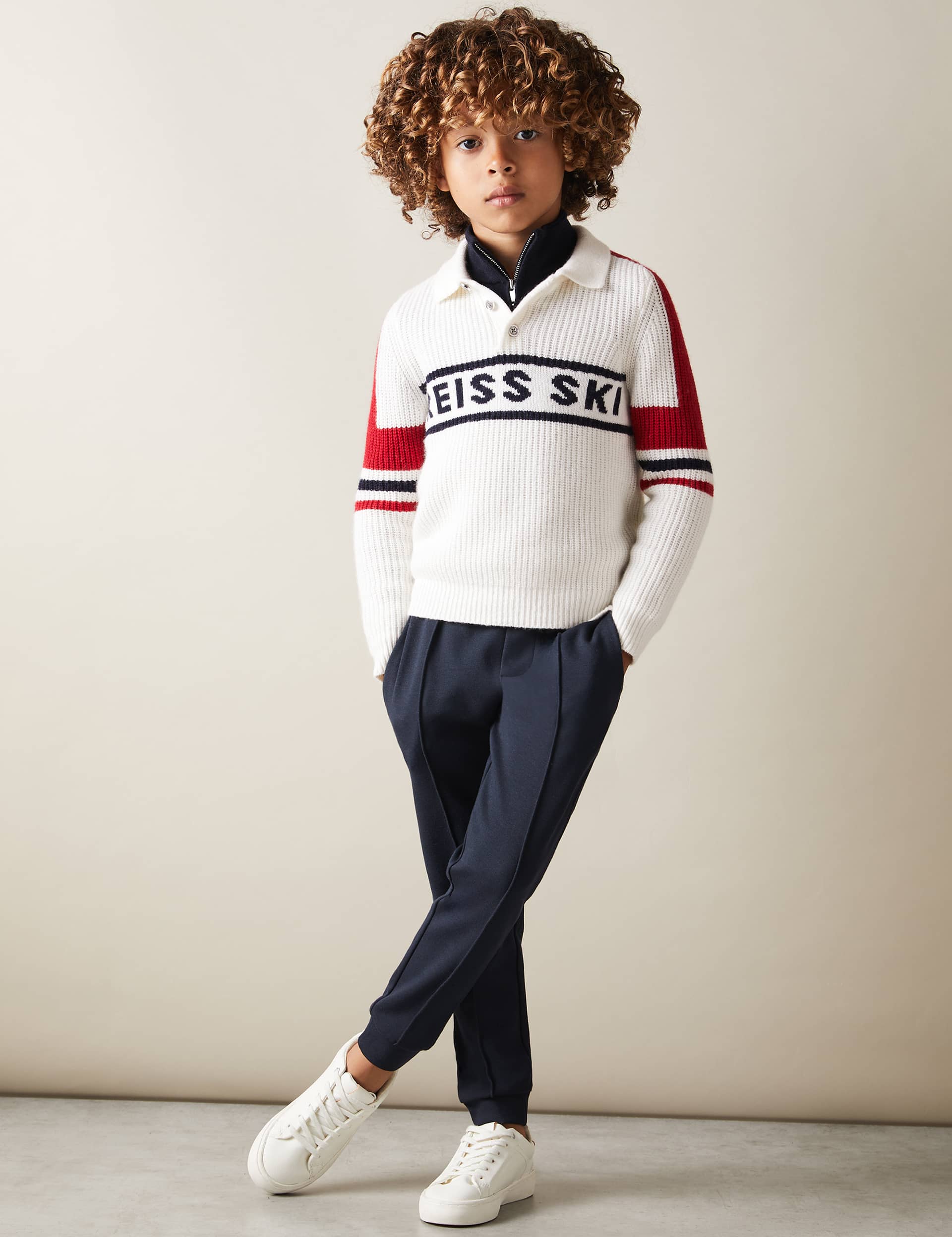 Reiss Boys Knitted Slogan Jumper with Wool (3-14 Yrs) - 11-12 - White Mix, White Mix