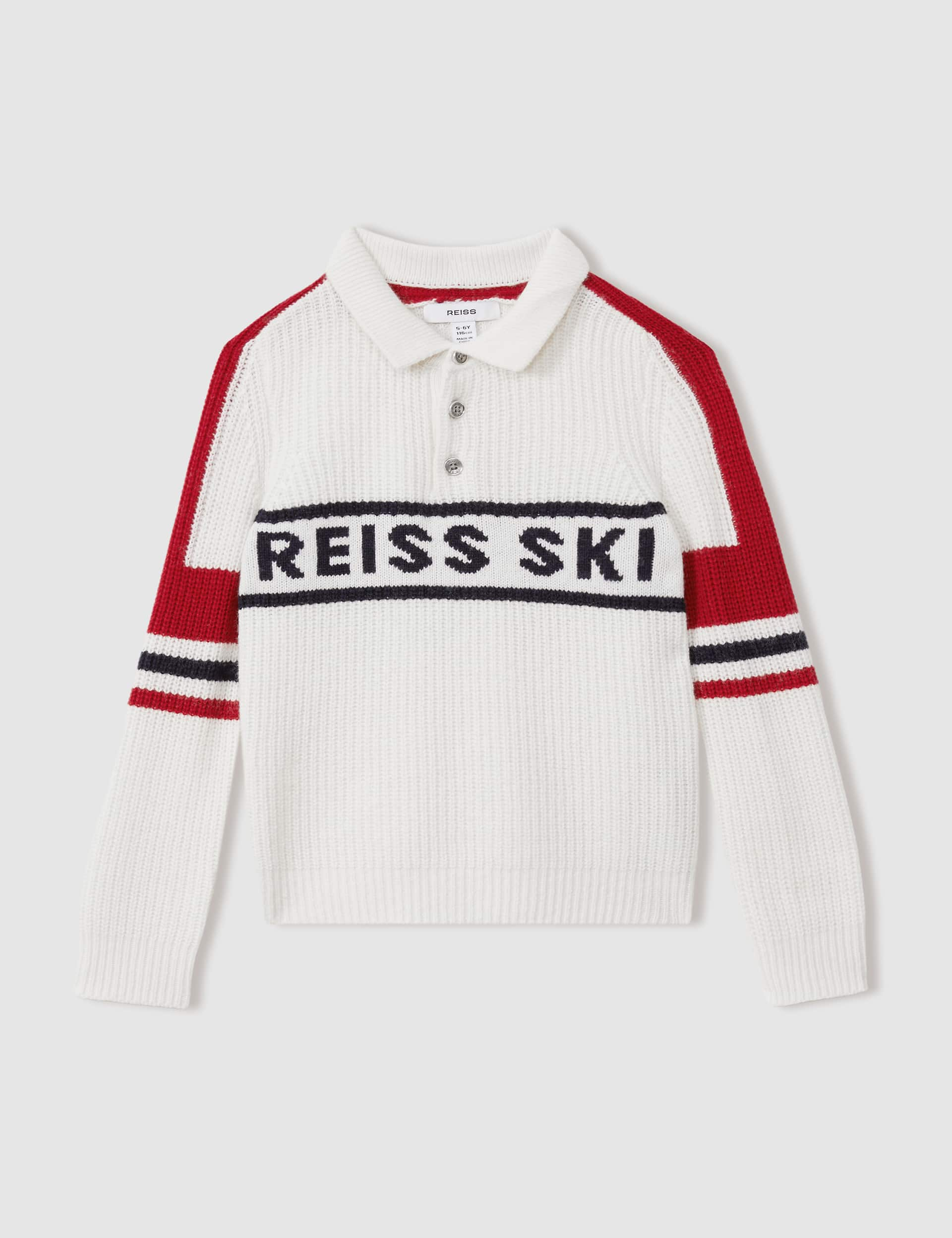 Reiss Boys Knitted Slogan Jumper with Wool (3-14 Yrs) - 7-8 Y - White Mix, White Mix