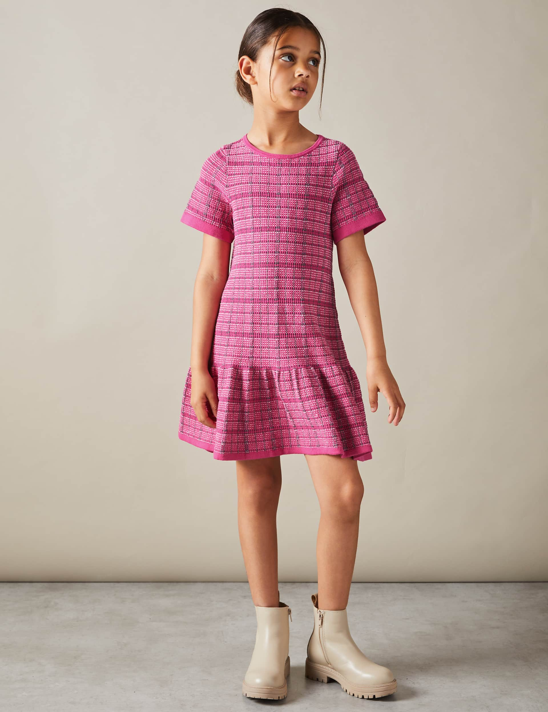 Reiss Girls Cotton Rich Checked Dress (4-14 Yrs) - 9-10Y - Pink, Pink