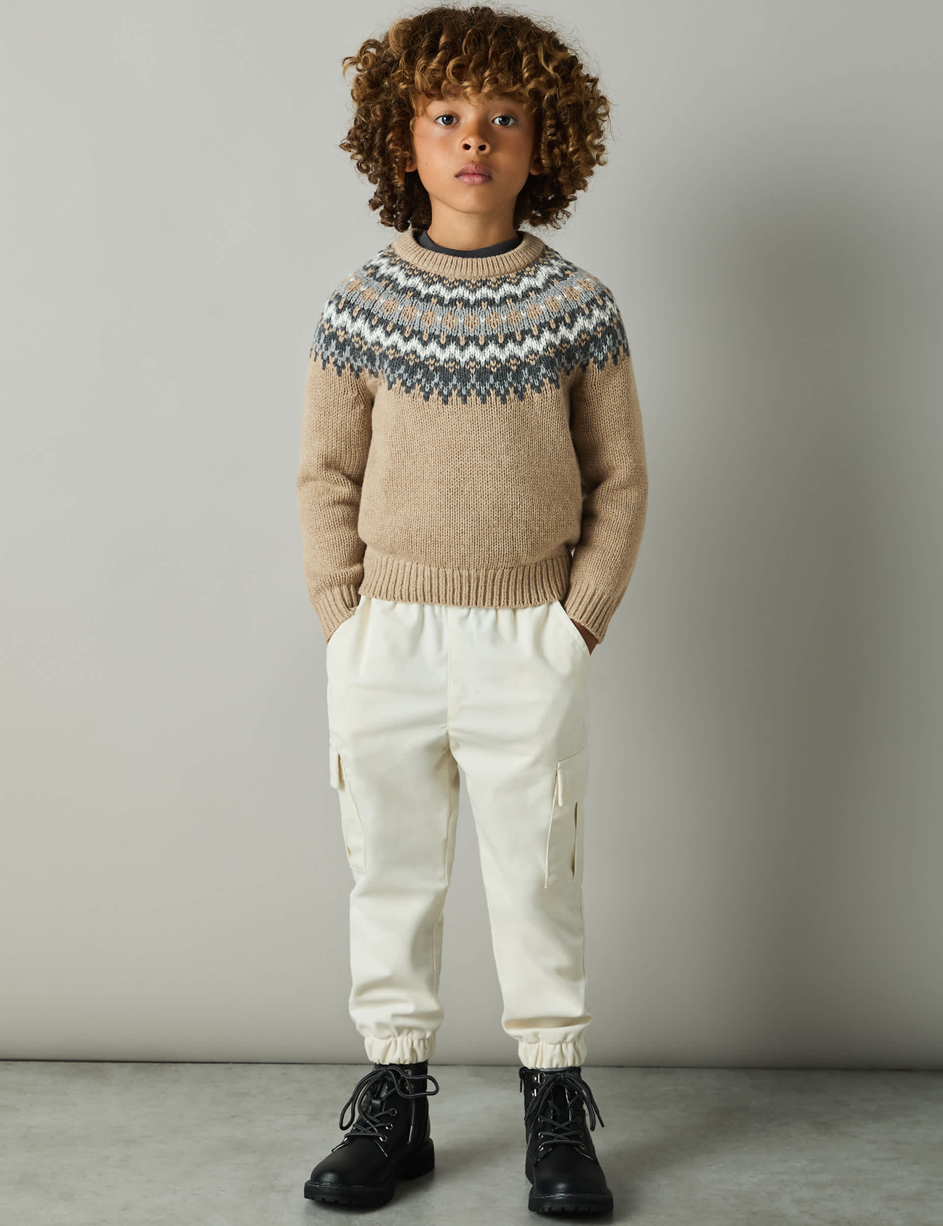 Reiss Boys Cotton Blend Fair Isle Jumper (3-14 Yrs) - 8-9 Y - Brown, Brown