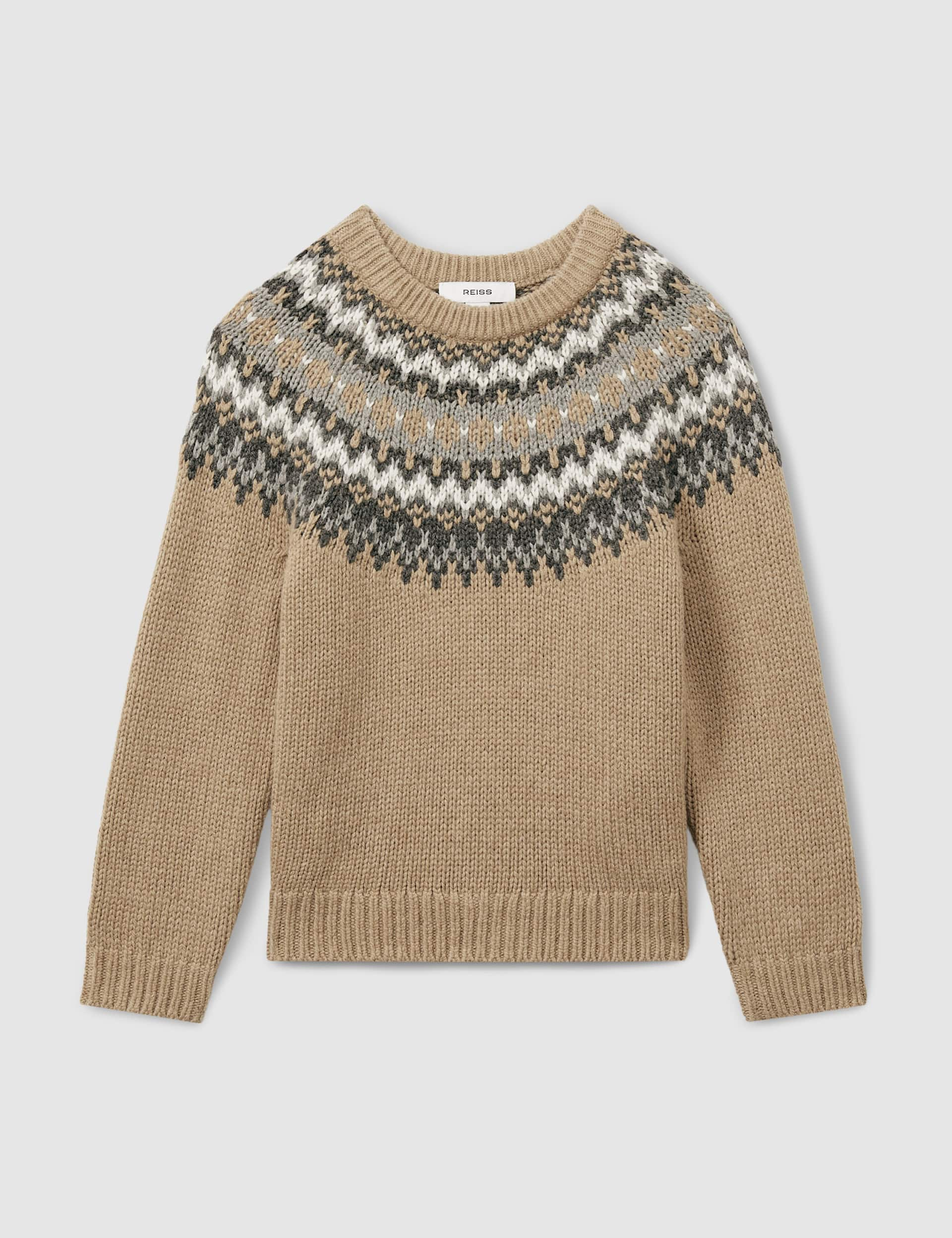 Reiss Boys Cotton Blend Fair Isle Jumper (3-14 Yrs) - 3-4 Y - Brown, Brown