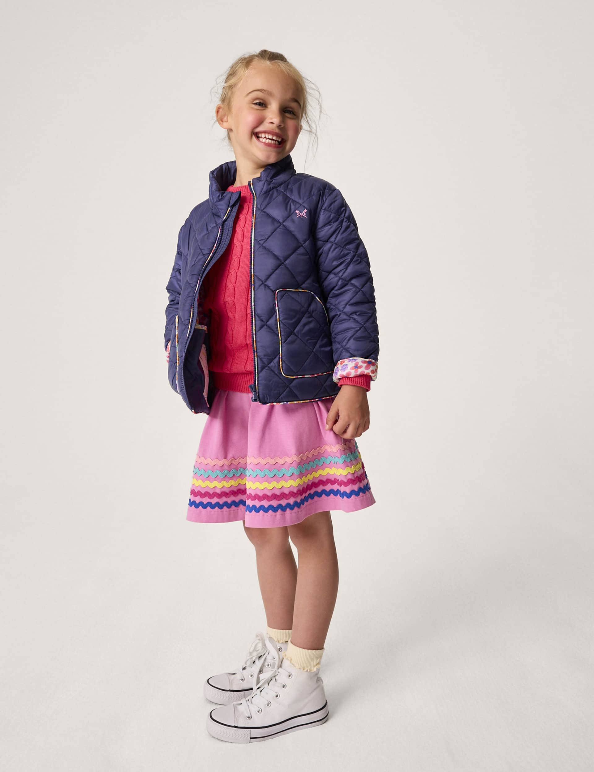 Crew Clothing Girls Quilted Jacket (3-12 Yrs) - 7-8 Y - Navy, Pink,Navy