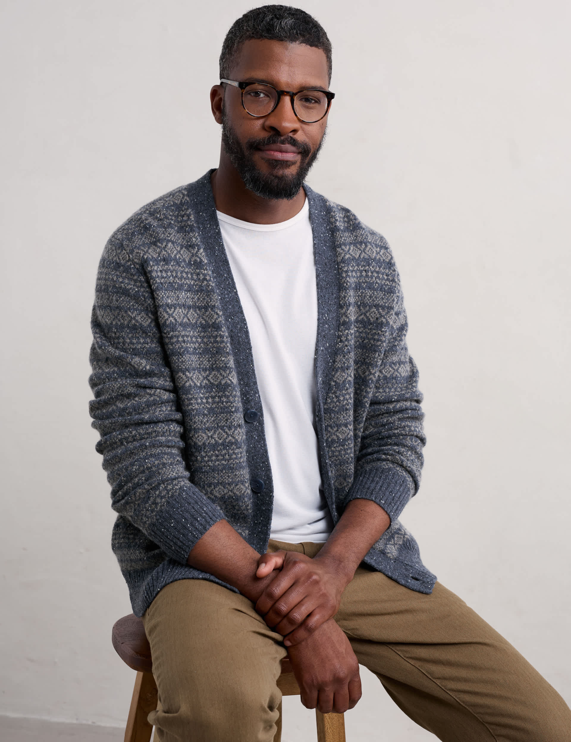 Seasalt Cornwall Men's Lambswool Rich Fair Isle V-Neck Cardigan