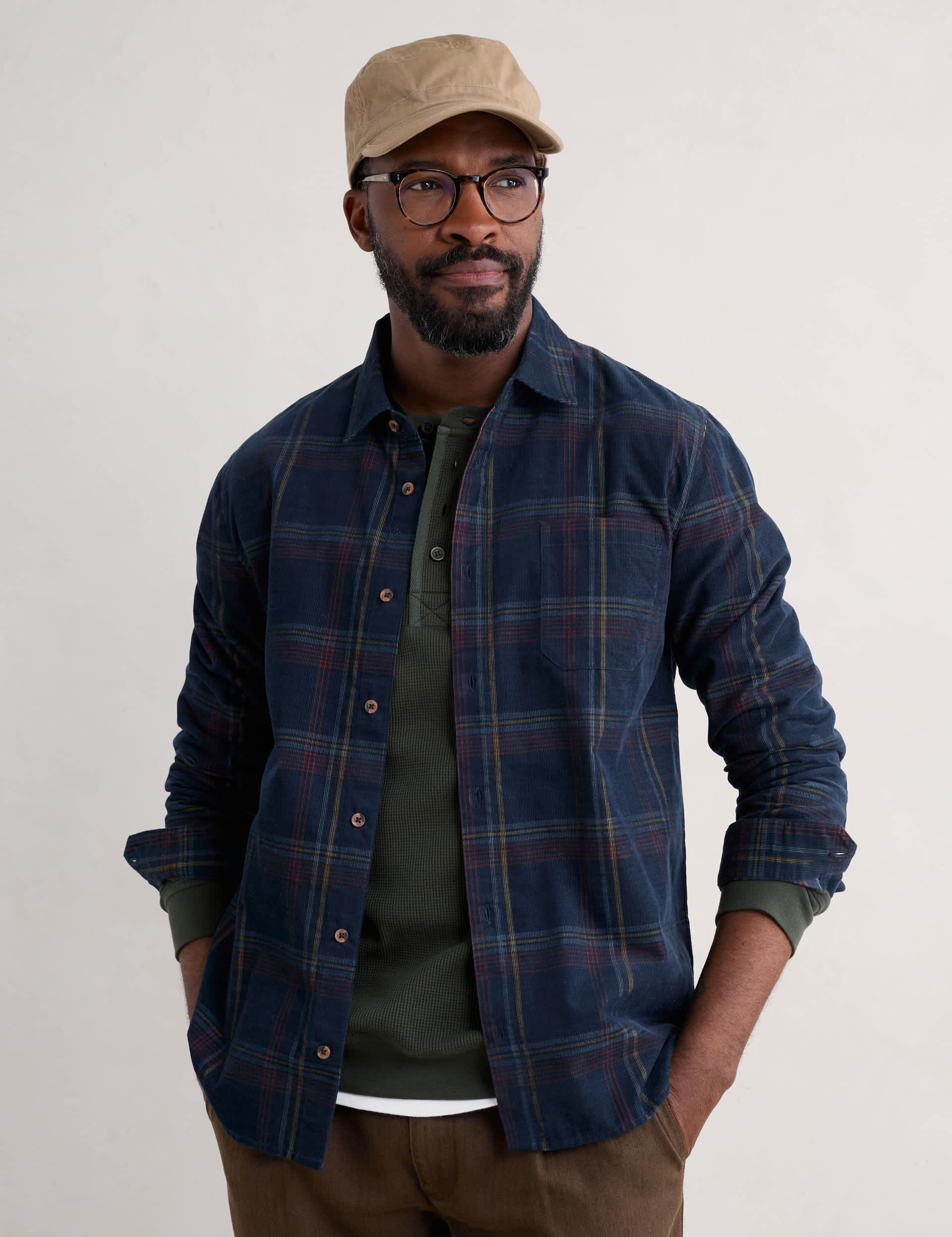 Seasalt Cornwall Men's Pure Cotton Corduroy Checked Shirt - L - Teal Mix, Teal Mix