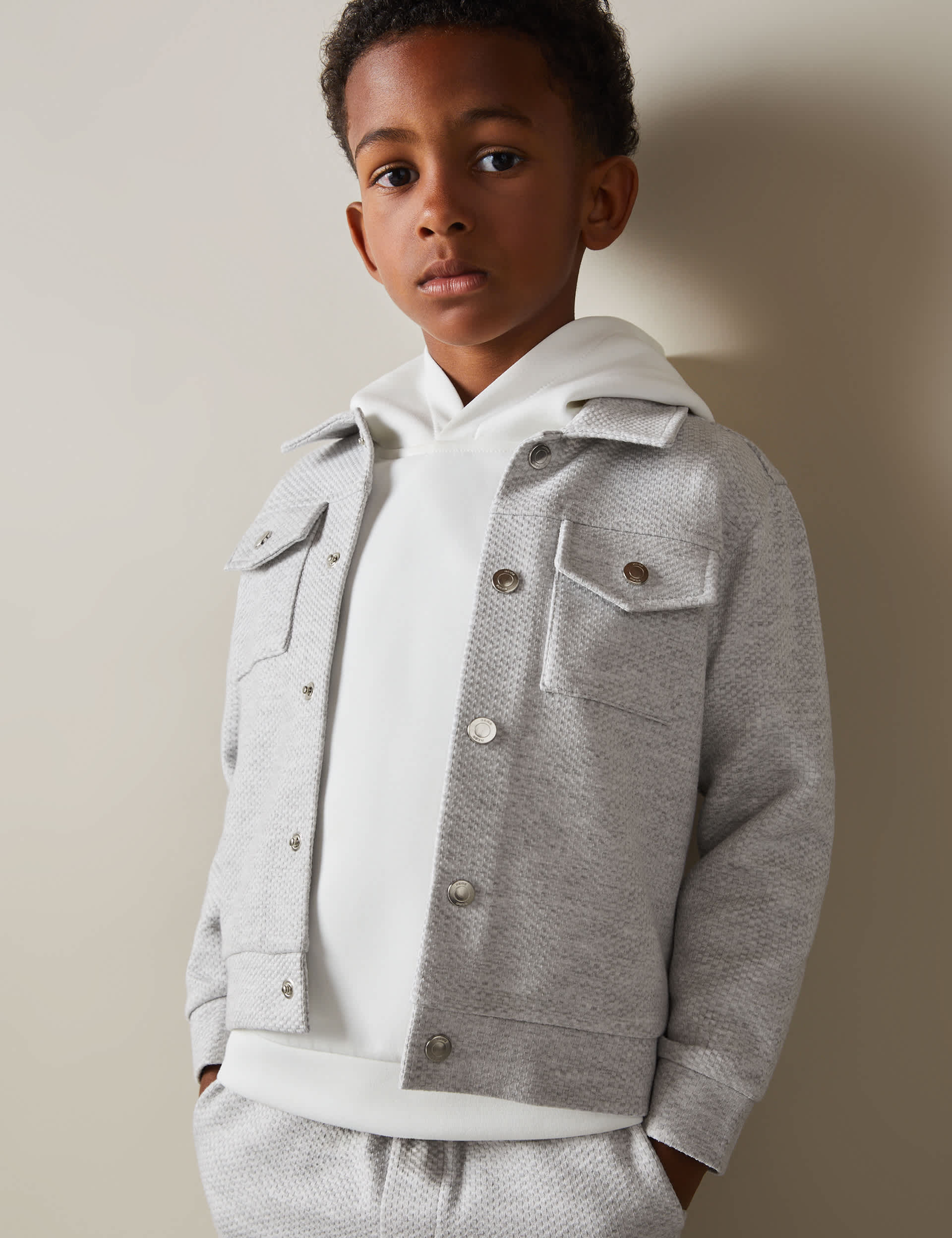 Reiss Boys Cotton Blend Jacket (3-14 Yrs) - 8-9 Y - Grey Mix, Grey Mix