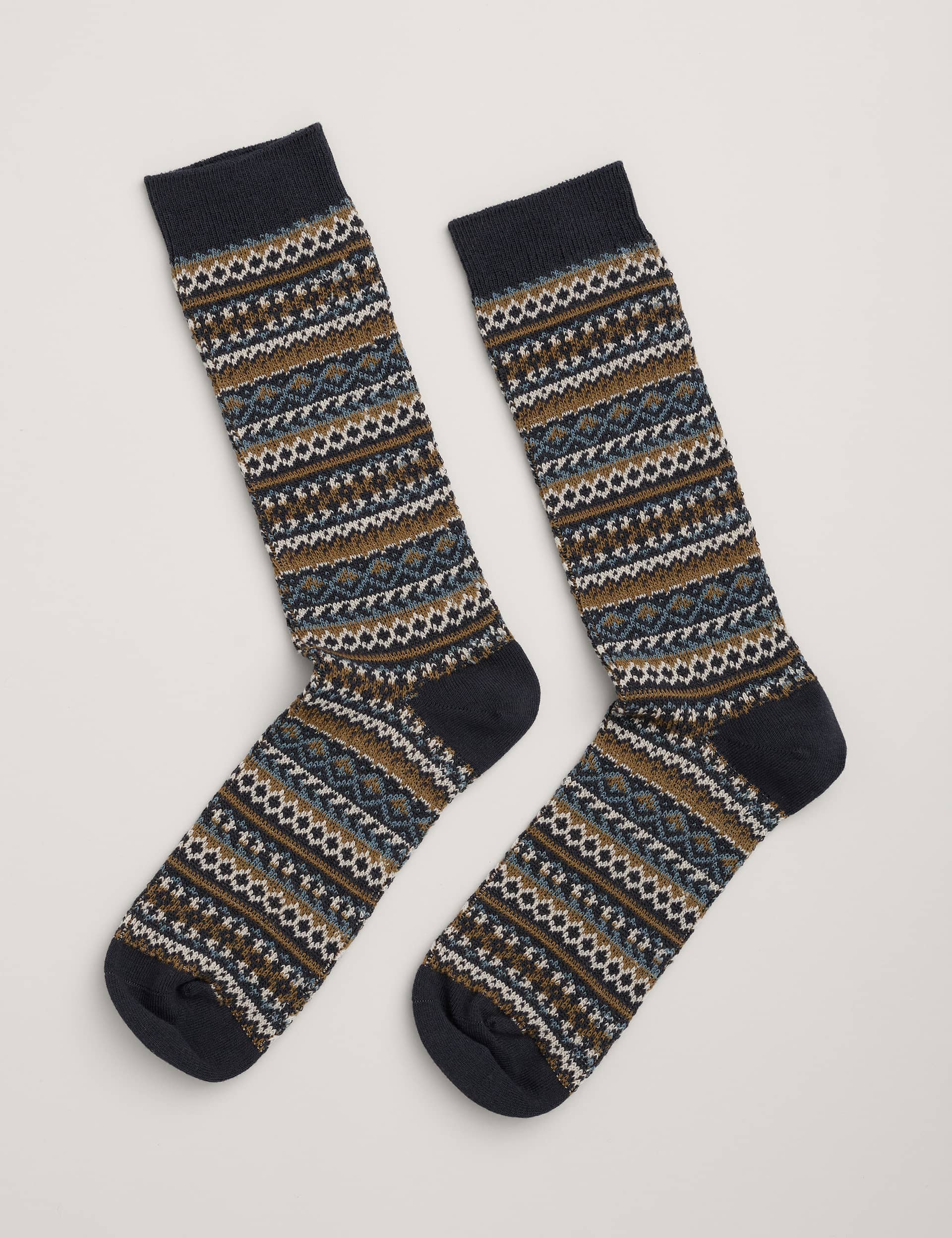 Seasalt Cornwall Men's Fair Isle Cotton Rich Socks - Navy Mix, Navy Mix