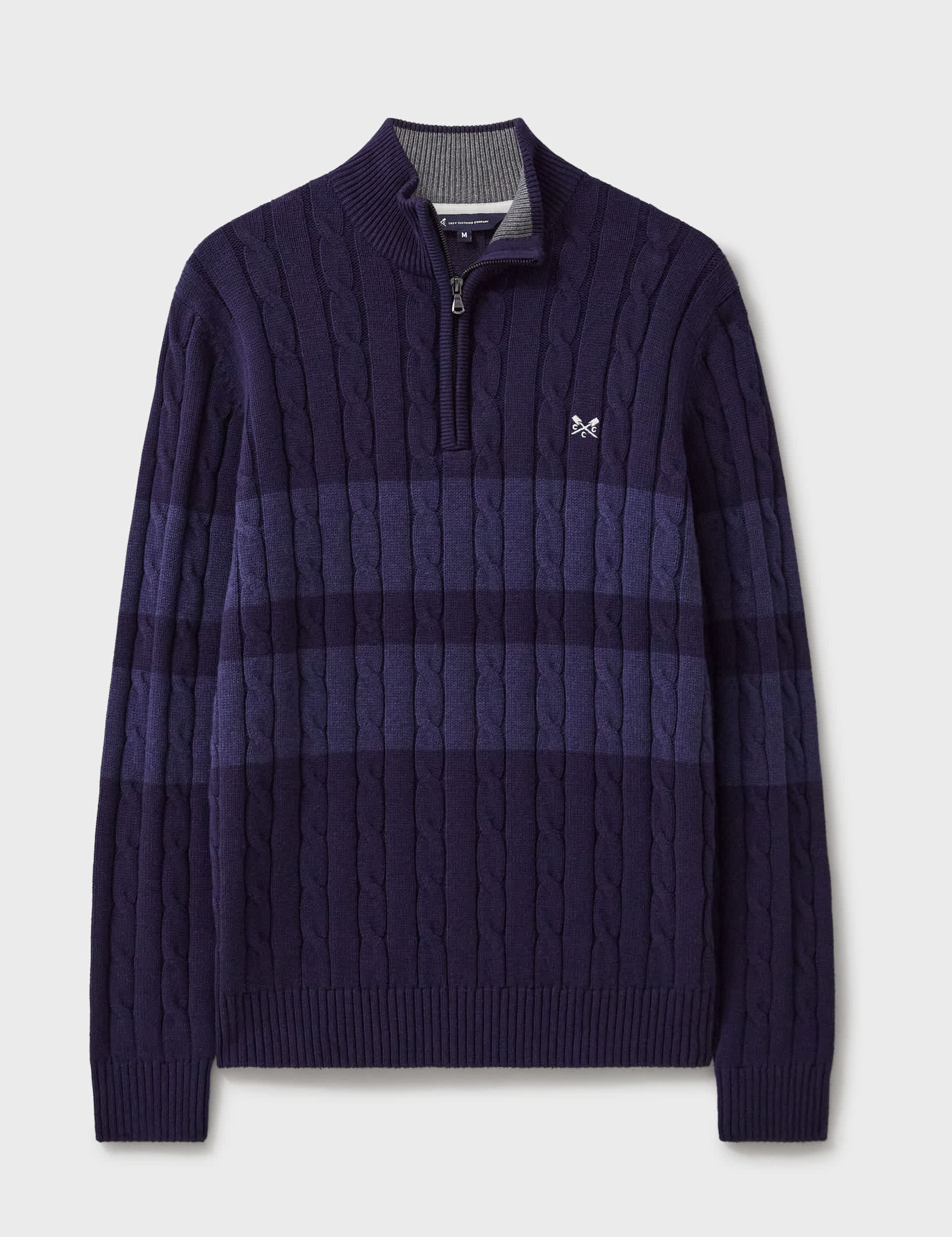 Crew Clothing Men's Pure Cotton Block Striped Half Zip Jumper - Navy Mix, Navy Mix