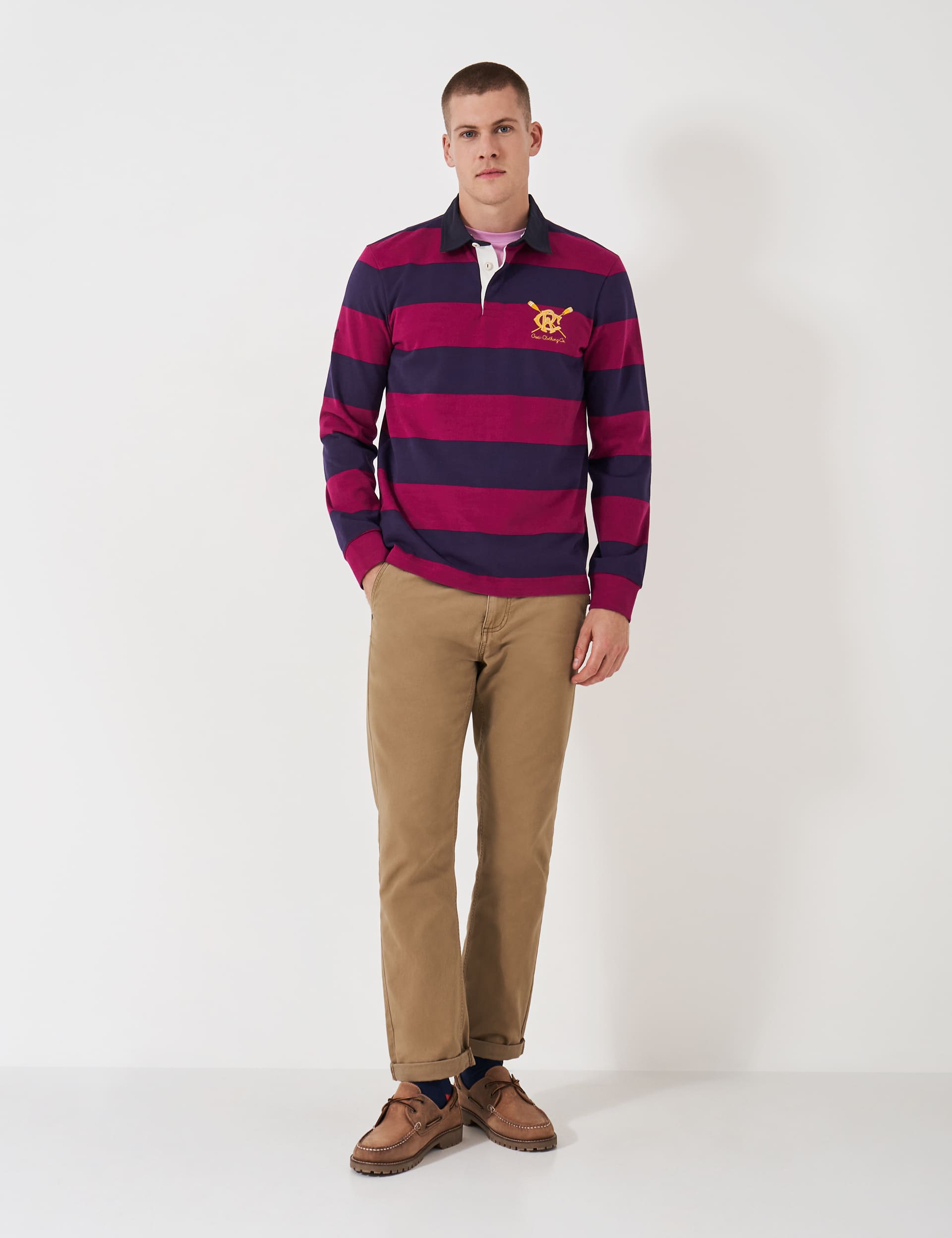 Crew Clothing Men's Pure Cotton Striped Rugby Shirt - L - Red Mix, Red Mix,Blue Mix