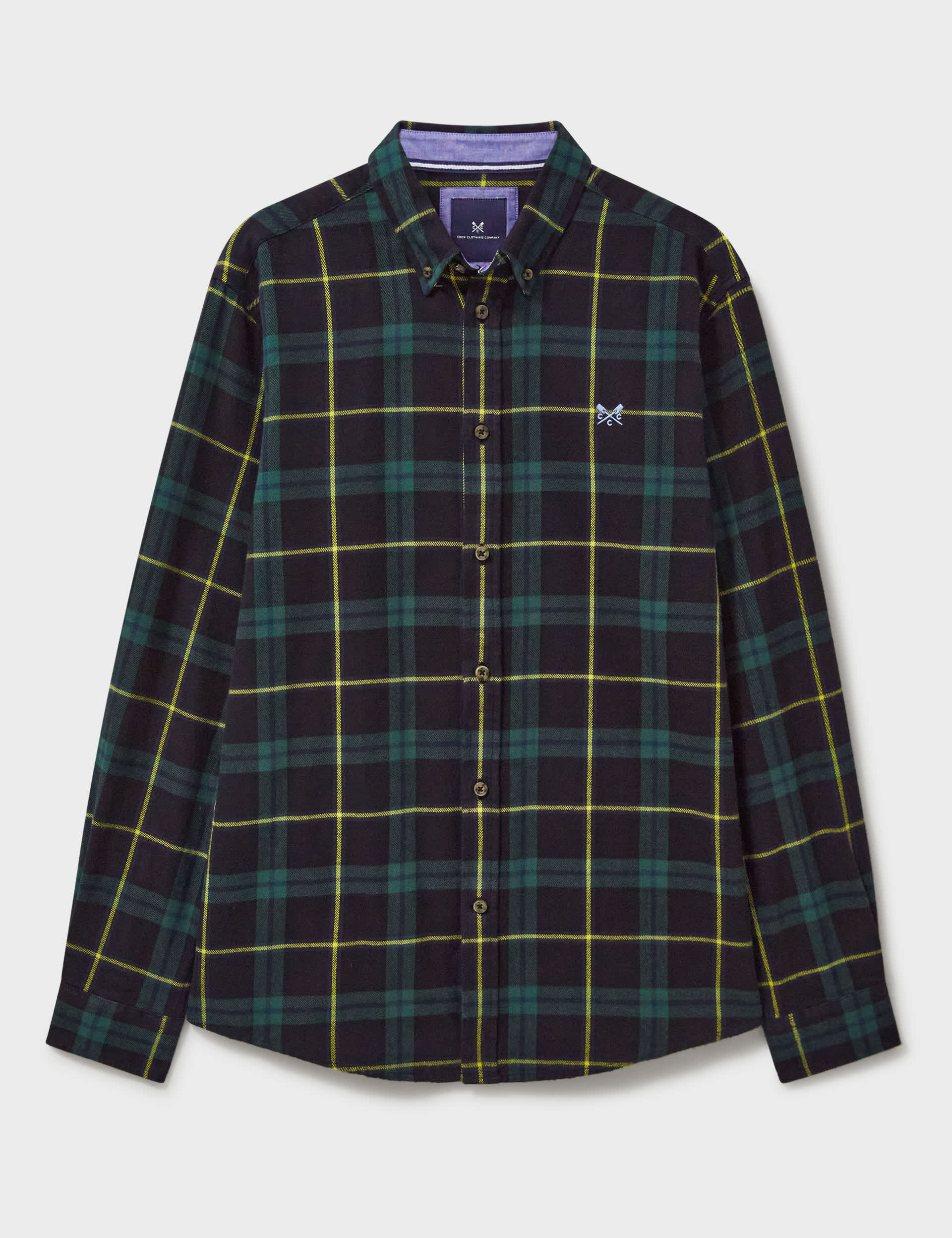 Crew Clothing Men's Pure Cotton Check Flannel Shirt - Green Mix, Green Mix