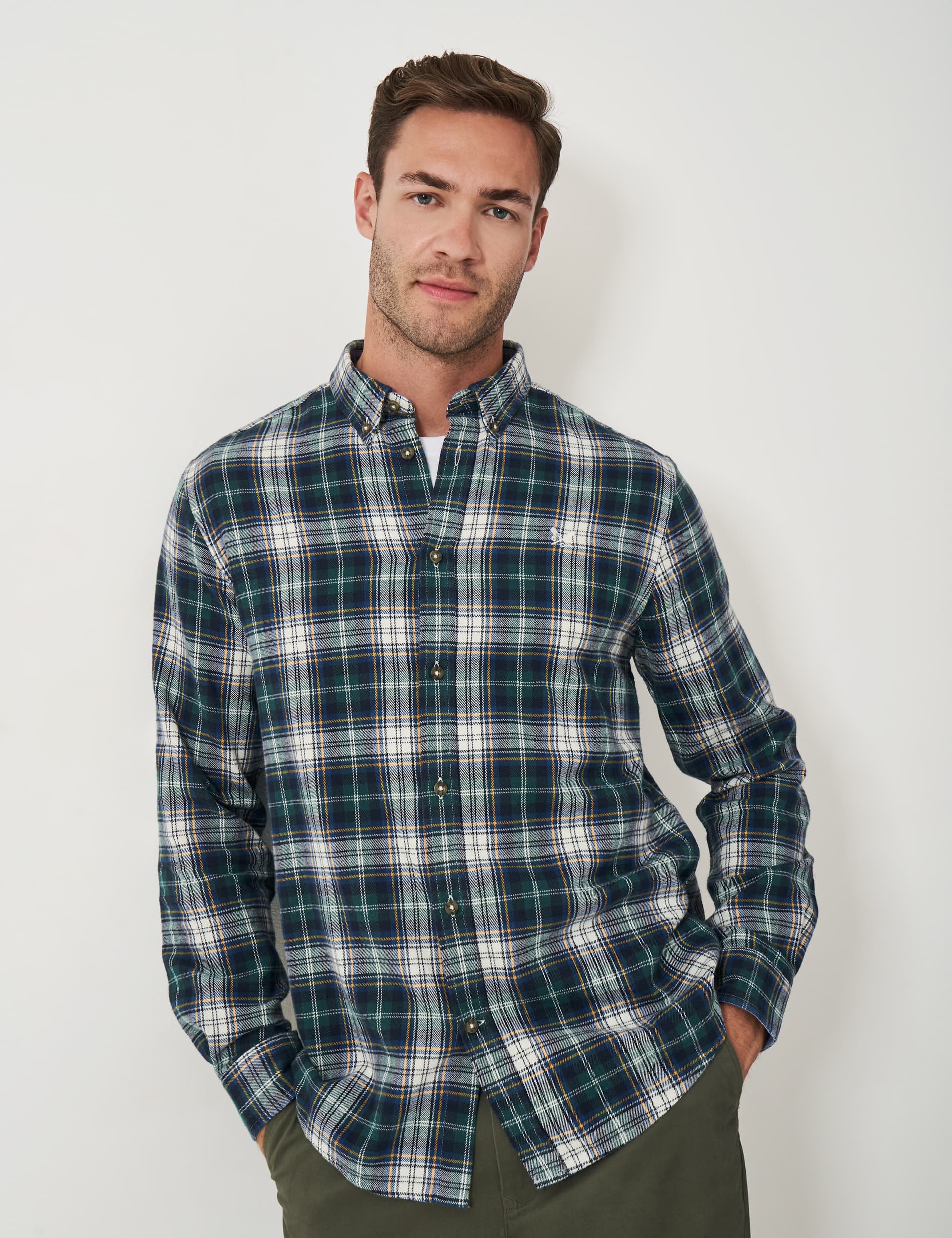 Crew Clothing Men's Pure Cotton Check Flannel Shirt - XL - Navy Mix, Navy Mix