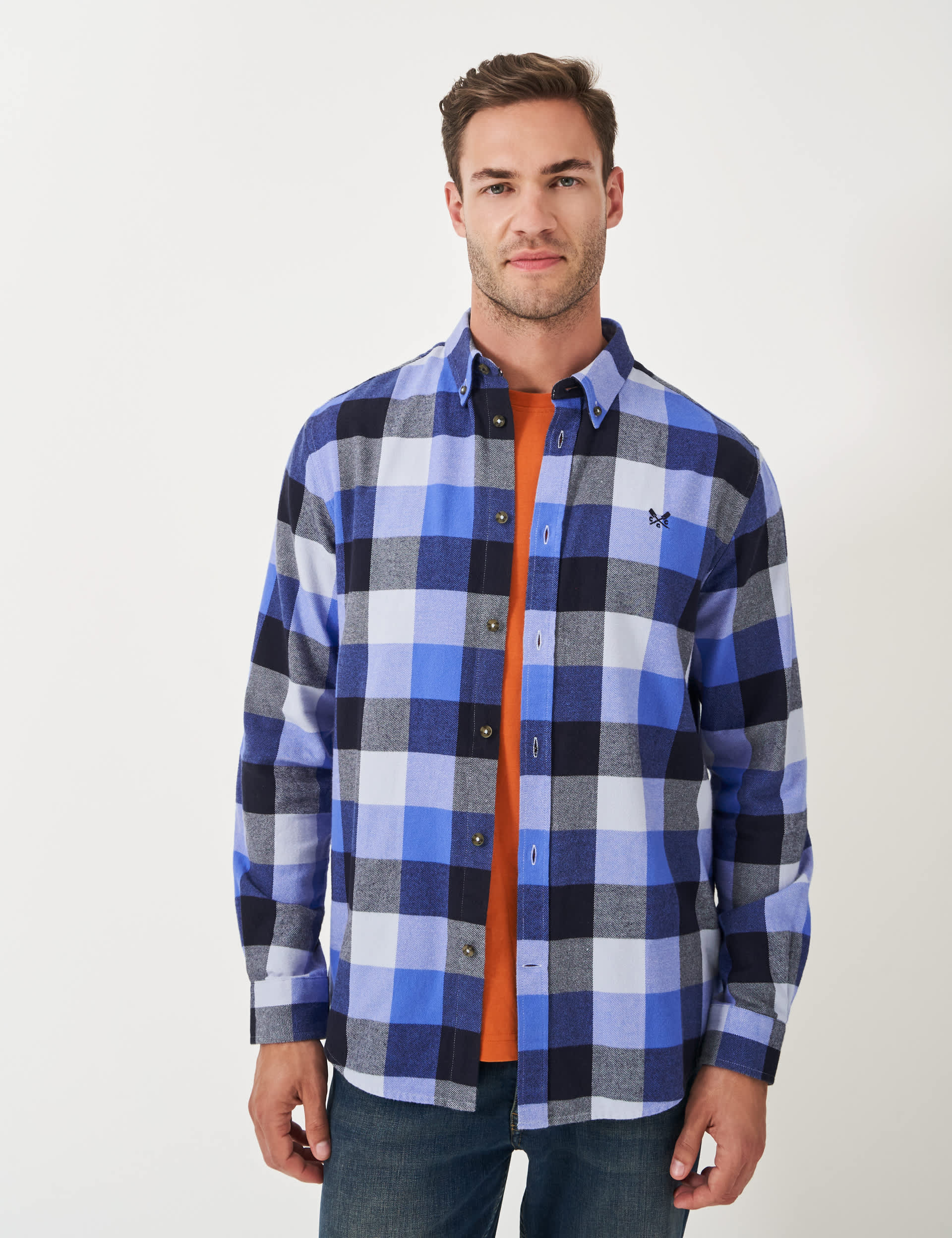 Crew Clothing Men's Pure [Supima] Cotton Check Flannel Shirt - Navy Mix, Green Mix,Navy Mix,Brown M